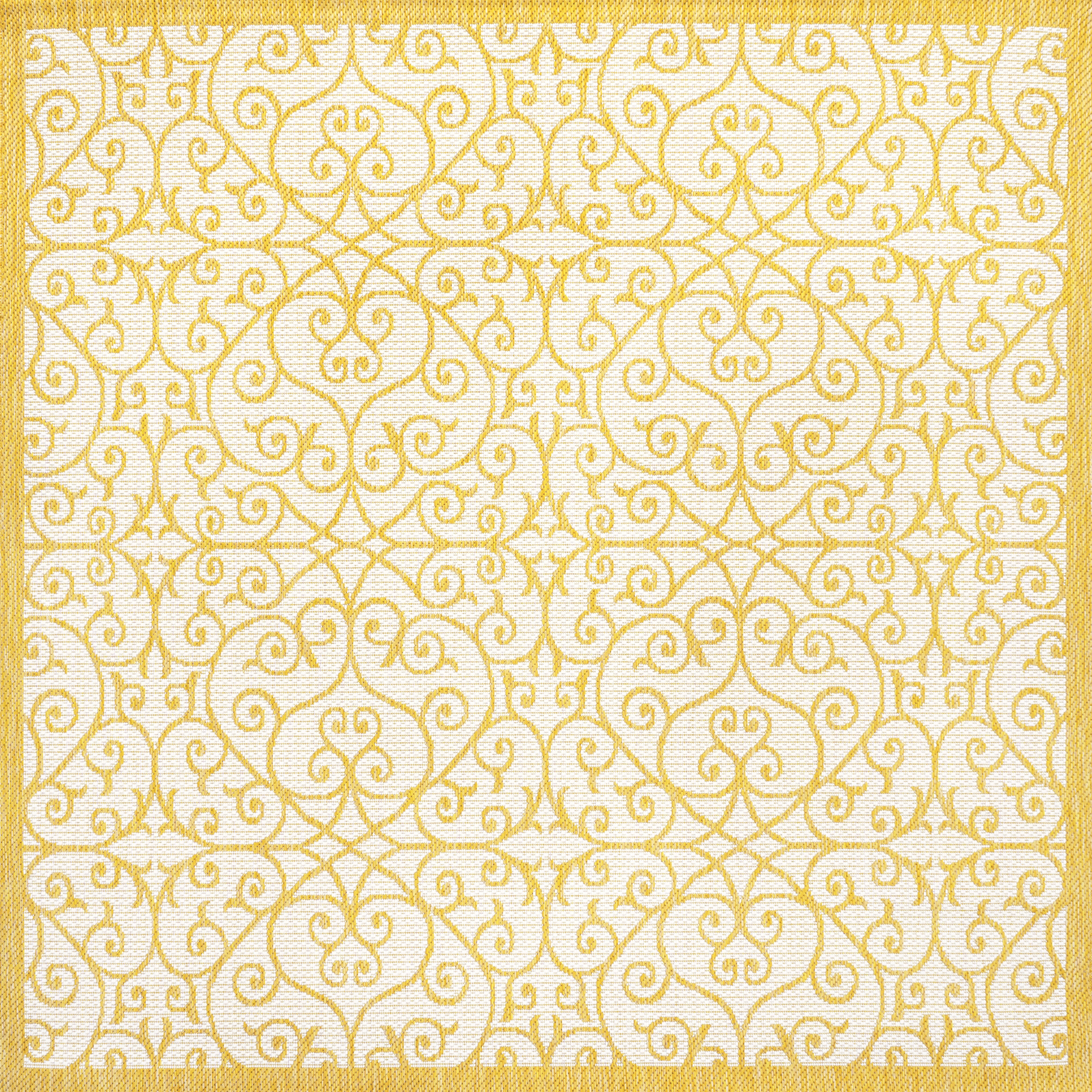 Spanish Filigree Cream/Yellow 5' Square Handwoven Indoor/Outdoor Rug