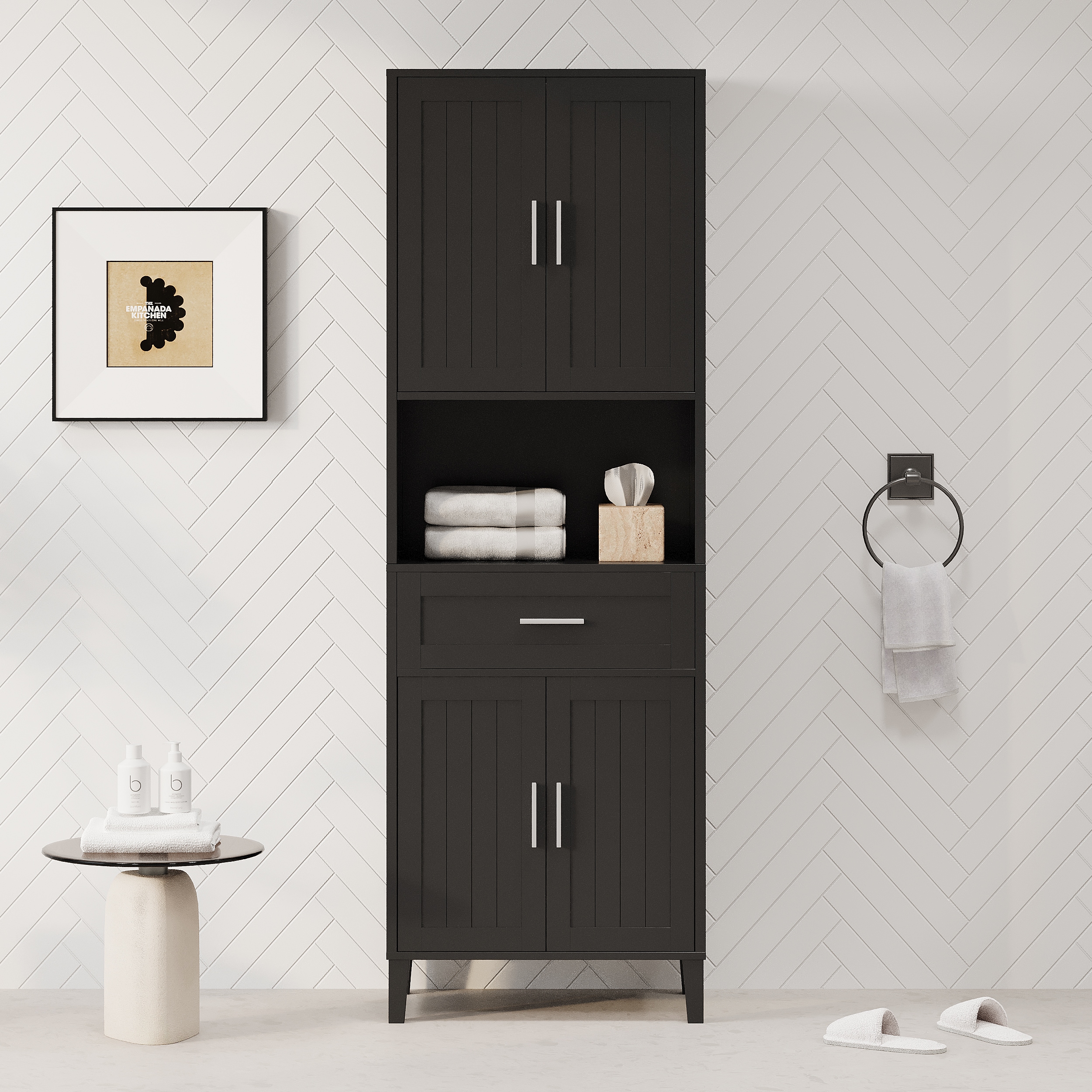 ModernLuxe - 70.9inch High Freestanding Tall Bathroom Cabinet with a Drawer 2 Cabinets 4 SoftClo...