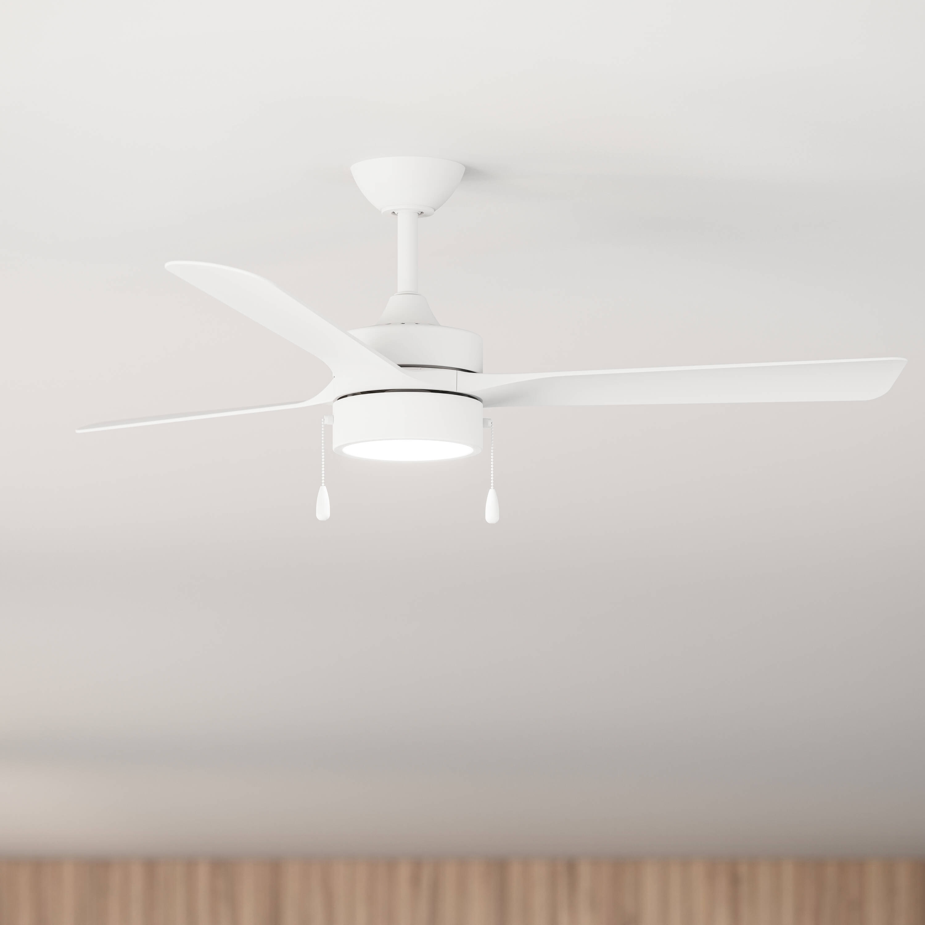 Progress Lighting Axion I 52-in Matte White with Matte White Blades LED Ceiling Fan With Light and Pull Chain Included 3 -Blade