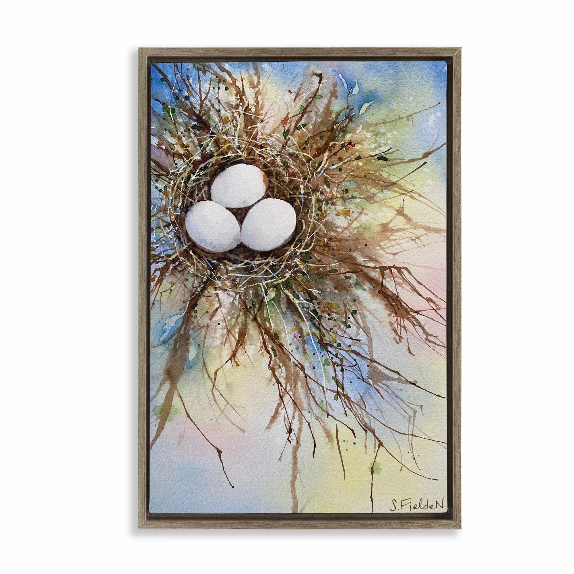 Stupell Industries BS-573-FFE-20X30 Modern Watercolor Bird Nest Brown Framed Floater Canvas Wall Art By Stephanie Fielden 21 x 31