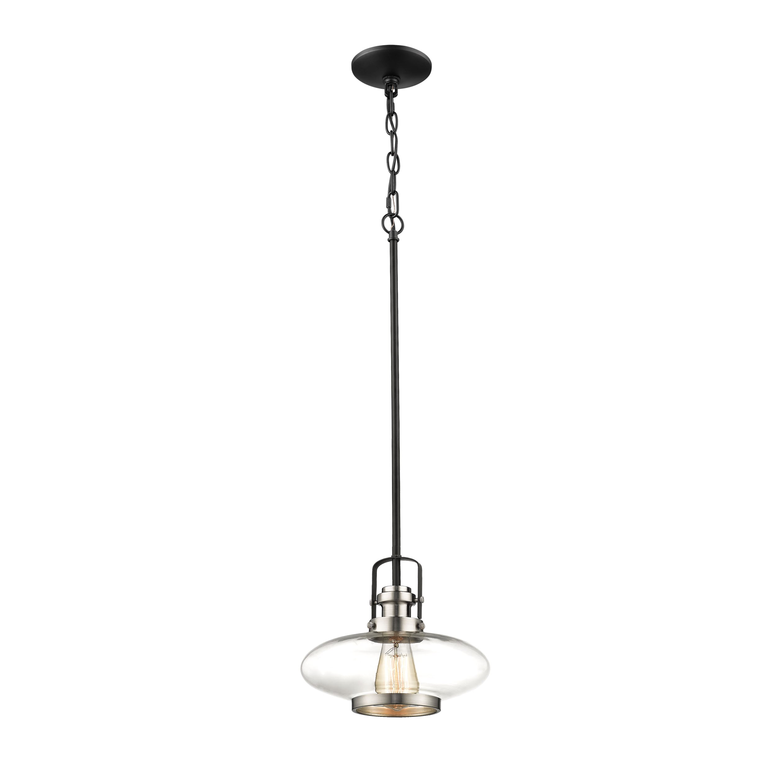 Millennium Lighting 111-SN/MB Pendant Light Satin Nickel/Matte Black Traditional Clear glass Cylinder Large Hanging Pendant light
