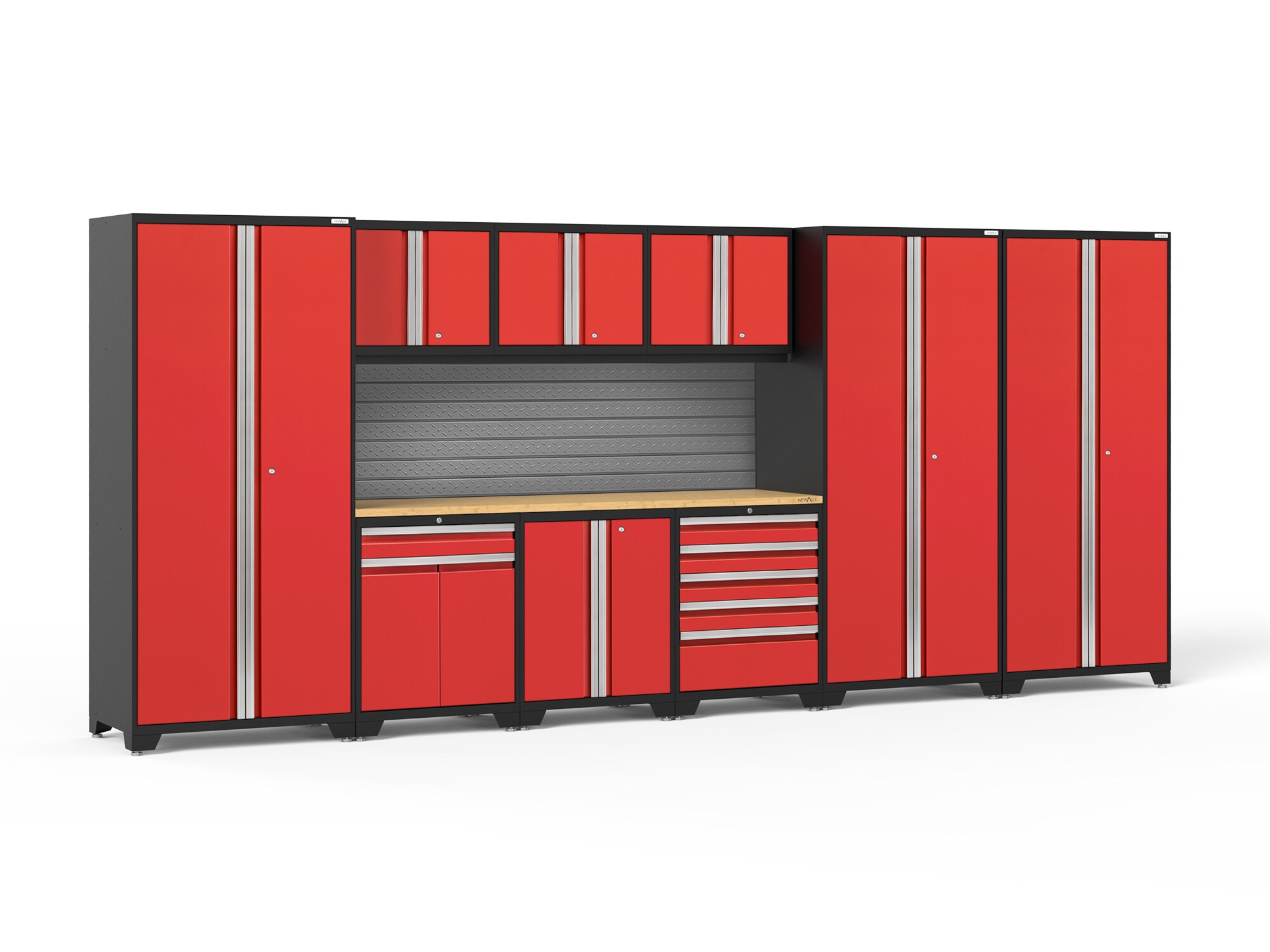 NewAge Products 58729 192-in W x 85.25-in H x 24.0-in D 9 -Cabinets Steel Deep Red Garage Storage System