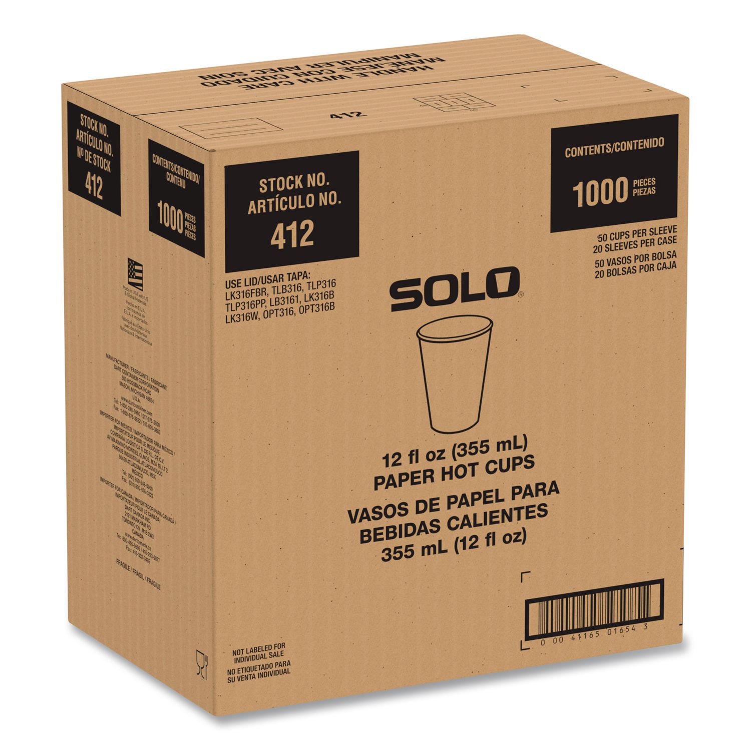 Solo Recycled Content PCF Paper Hot Cups ProPlanet Seal 12 oz White ...
