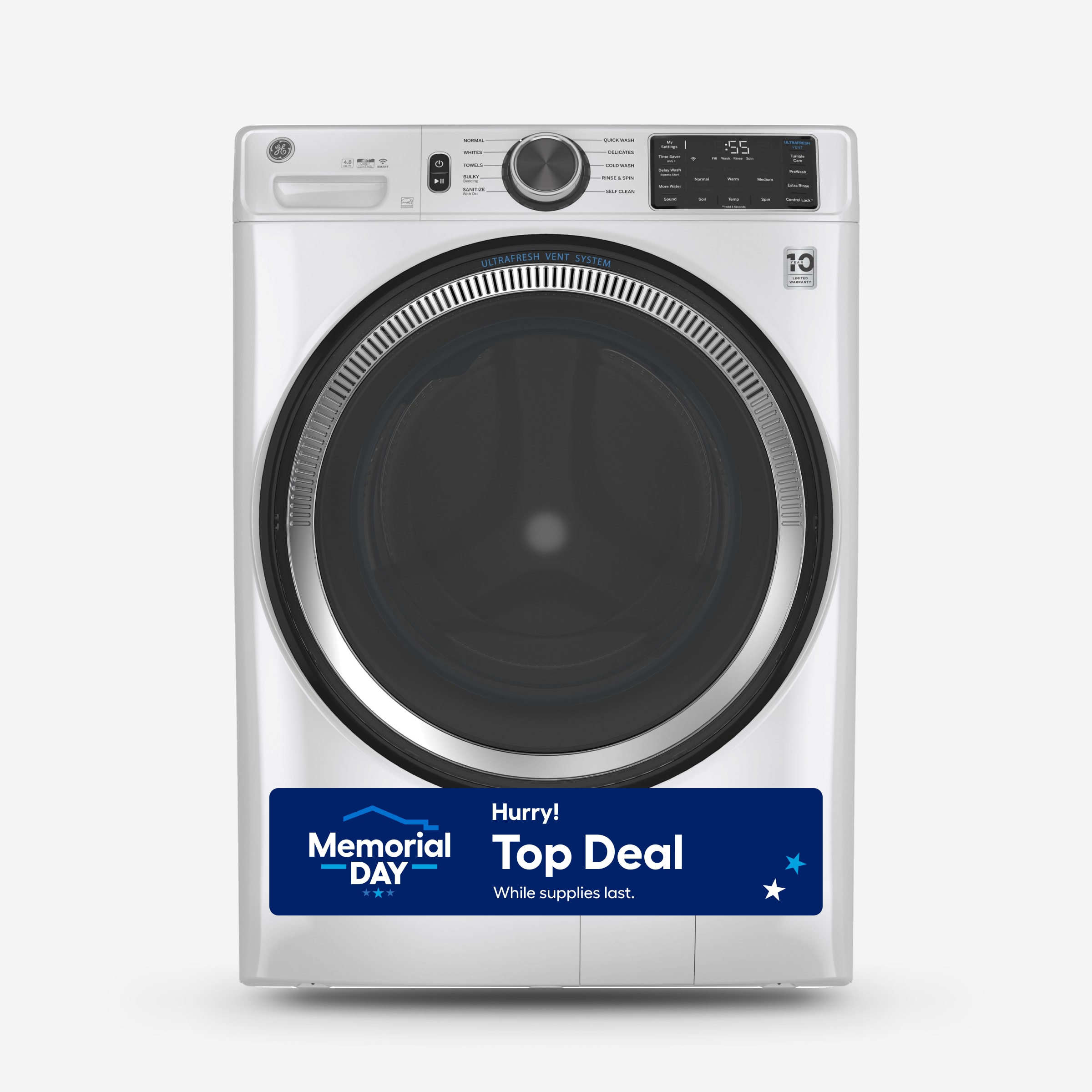 GE GFW550SSNWW UltraFresh Vent System 4.8-cu ft Stackable Smart Front-Load Washer ( White ) ENERGY STAR