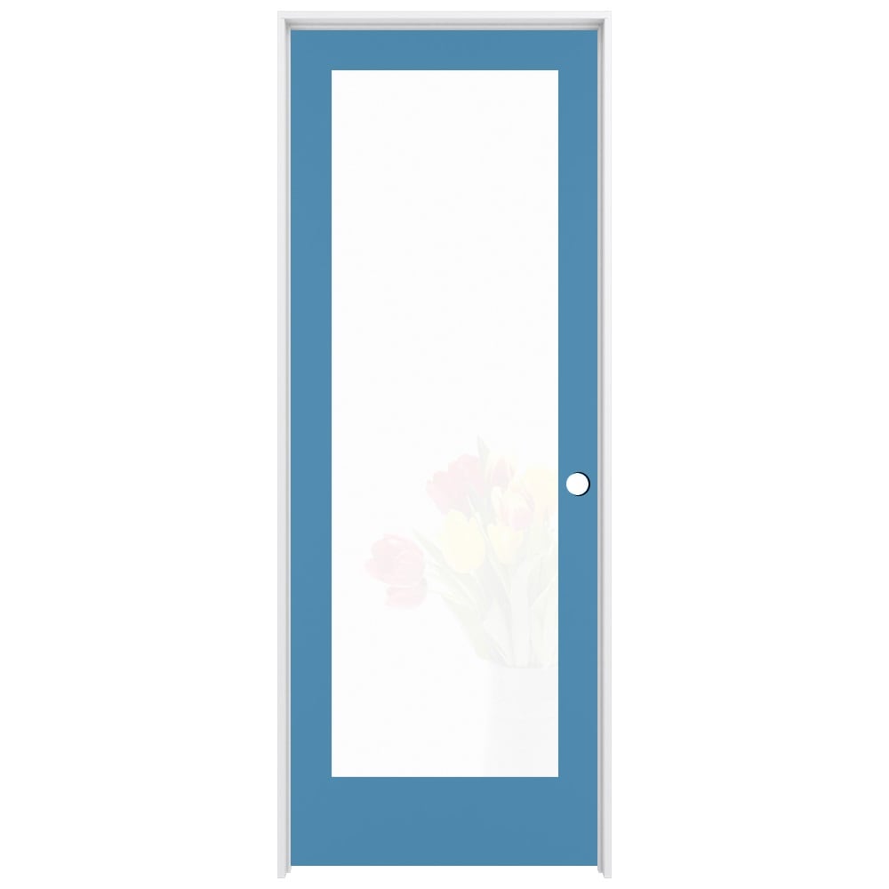 RELIABILT LO1370118 24-in x 80-in Blue Heron Solid core 1-panel Frosted glass Left hand Smooth Prefinished Pine Wood Flat Jamb Single Prehung Interior Door