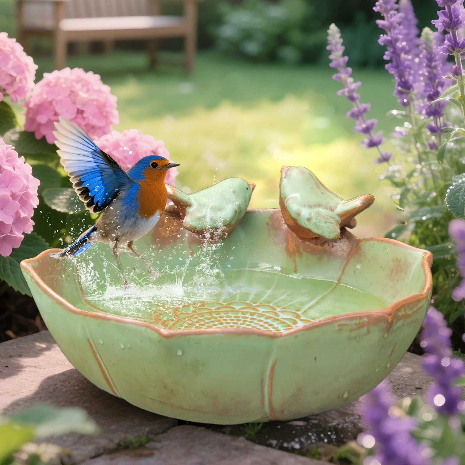 Aoibox  1 Piece 10.1 Inch Ceramic Bird Bath Bowl Outdoor Ground or Tabletop Use Weather Resistant Shallow Dish for Gardens Lawns Decks Balconies