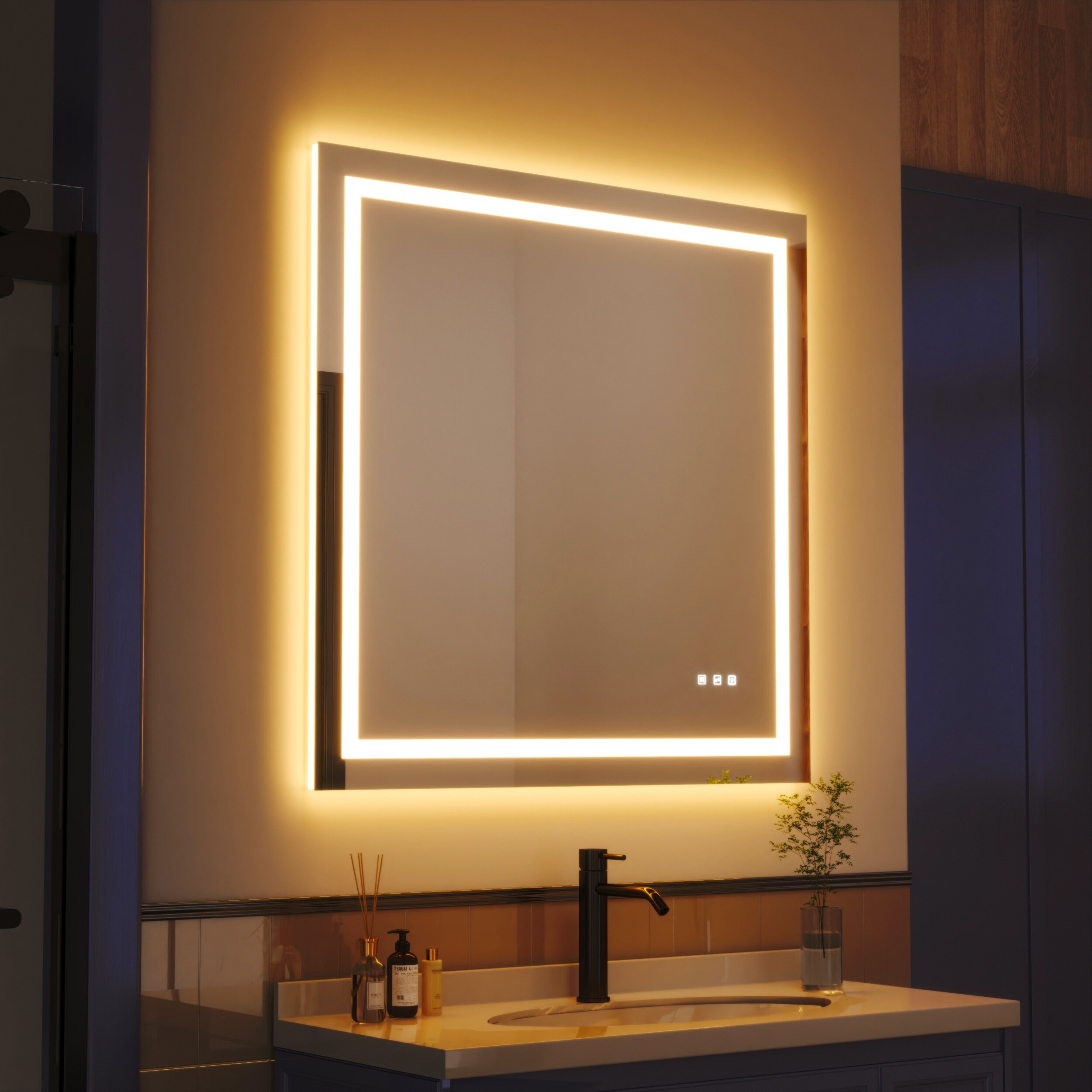 waterpar WPLO-2177 Backlit + Frontlit 36-Inches x 36-Inches Polished Frameless Rectangle Dimmable Lighted Fog Free Bathroom Vanity Mirror ( Clear )