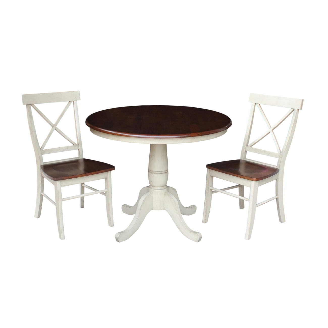 International Concepts K12-36RT-C613P Antiqued almond/espresso Casual Dining Room Set with Round Table ( Seats 8 )