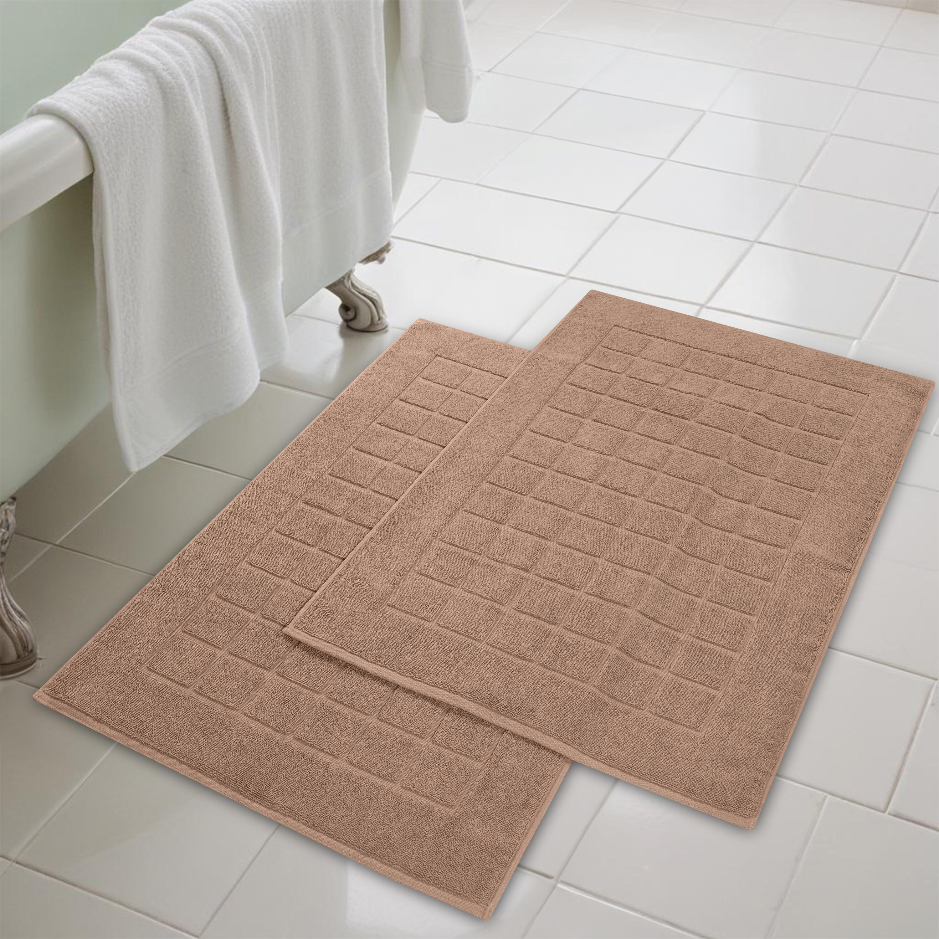 Superior 22-in x 35-in Toast Cotton Bath mat set