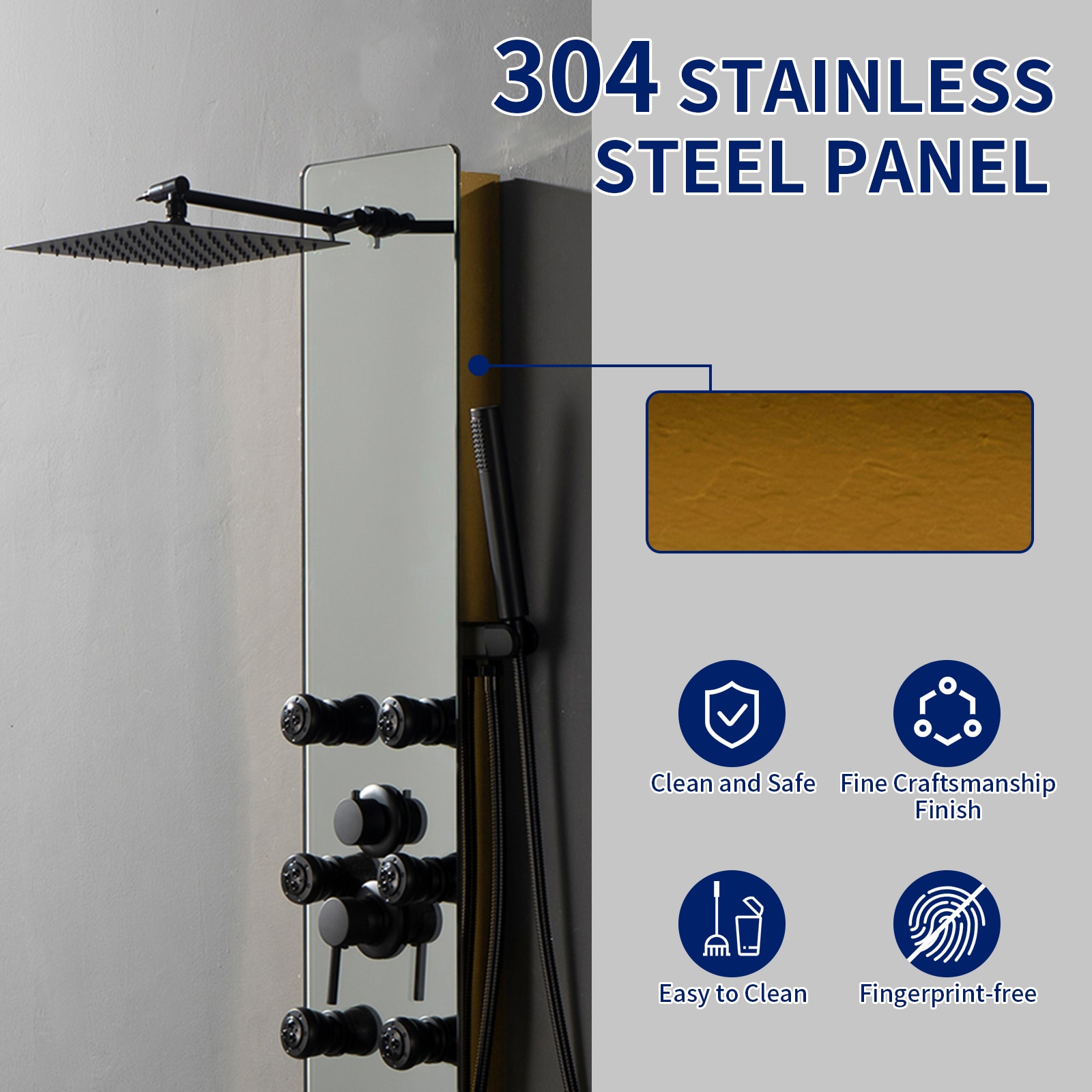 Nickel and Black 8-Jet Multifunction Shower Panel System