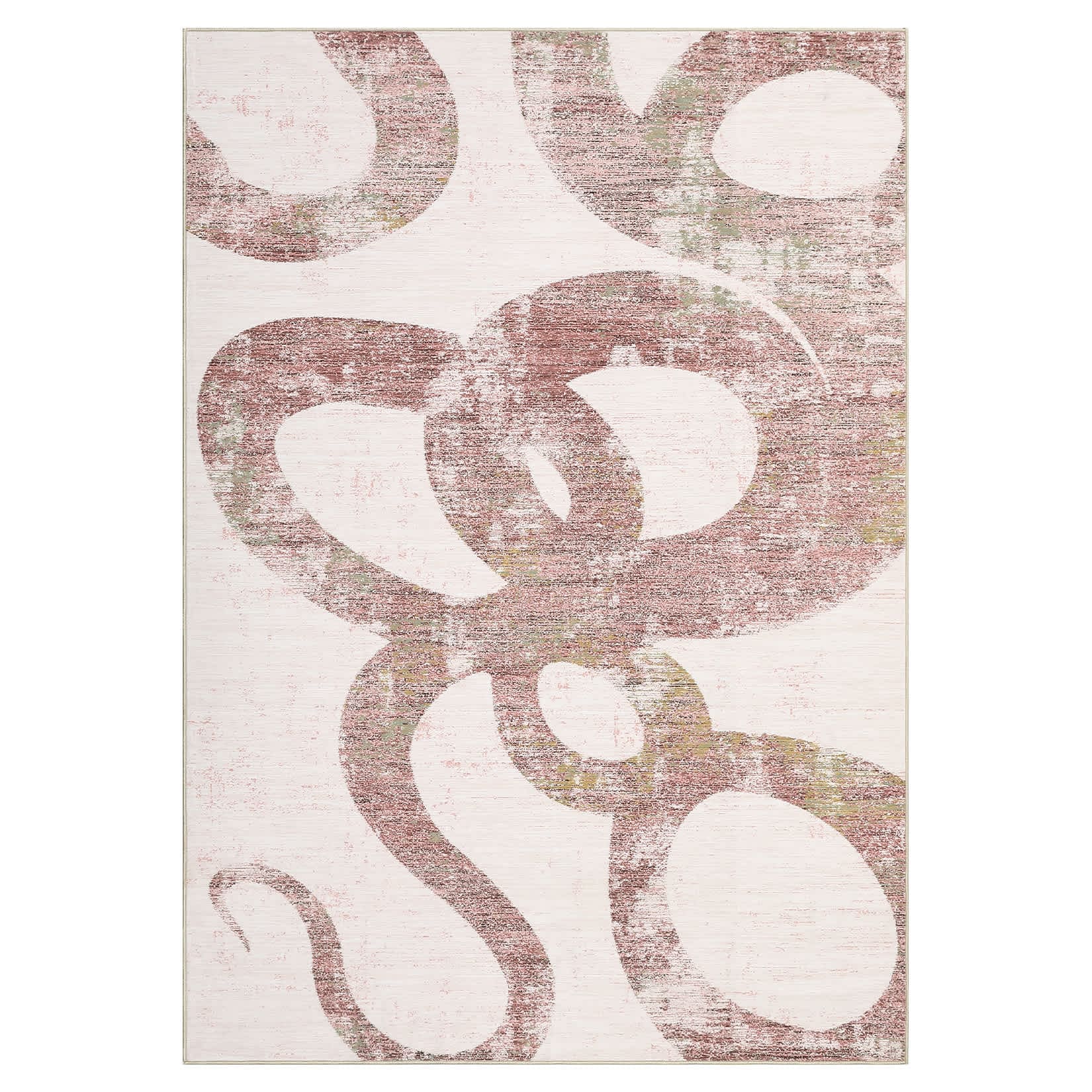 Qeetex LSN-PHK-34CBFPVS 9 x 12 ft Polyester Cashmere Pink Rectangular Hallway Bathroom Entryway Kitchen Office Foldable Geometric Abstract Modern Washable Area Rug