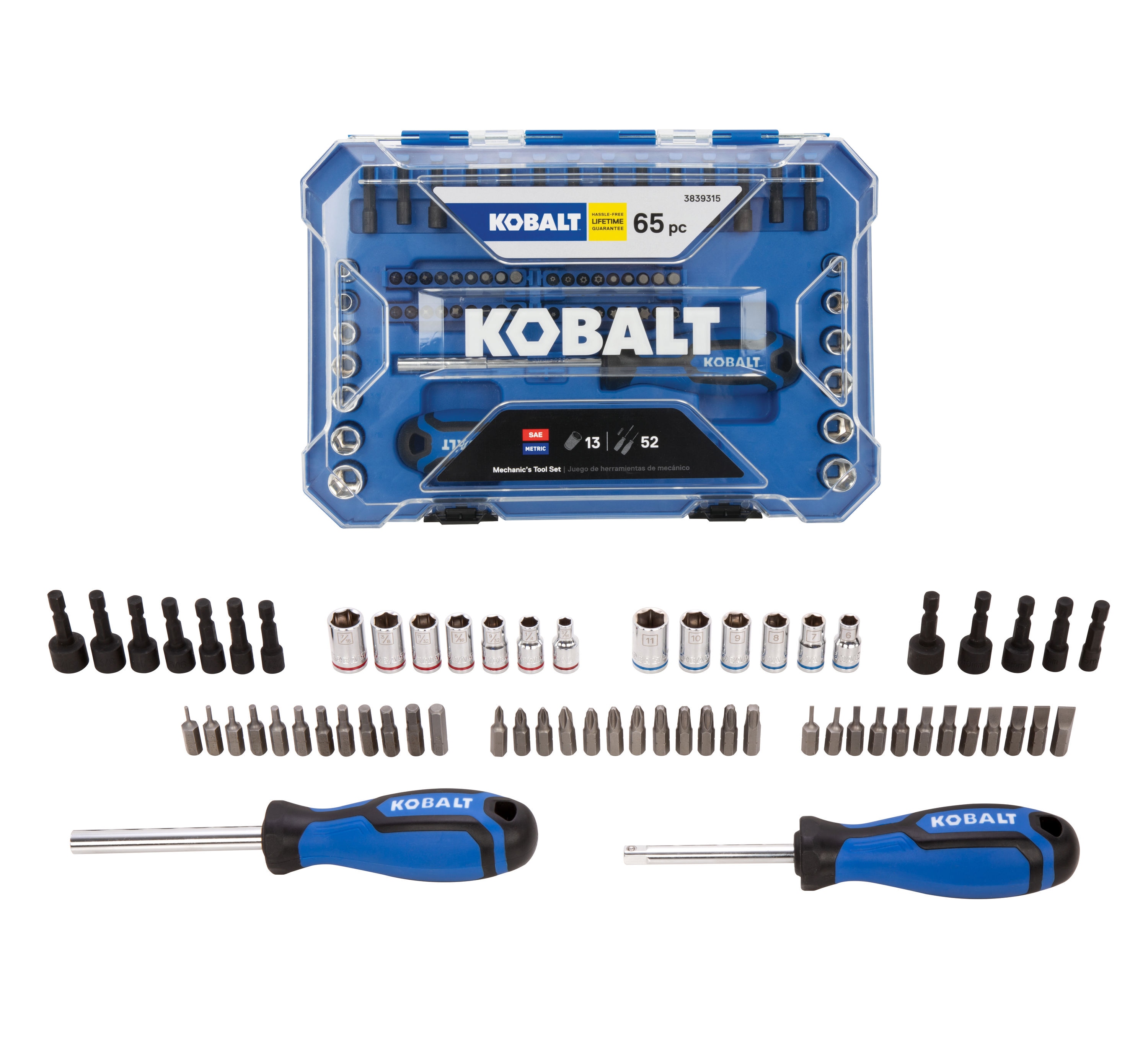 Kobalt 65-Piece Standard (SAE) and Metric Combination Polished Chrome Mechanics Tool Set | 81782