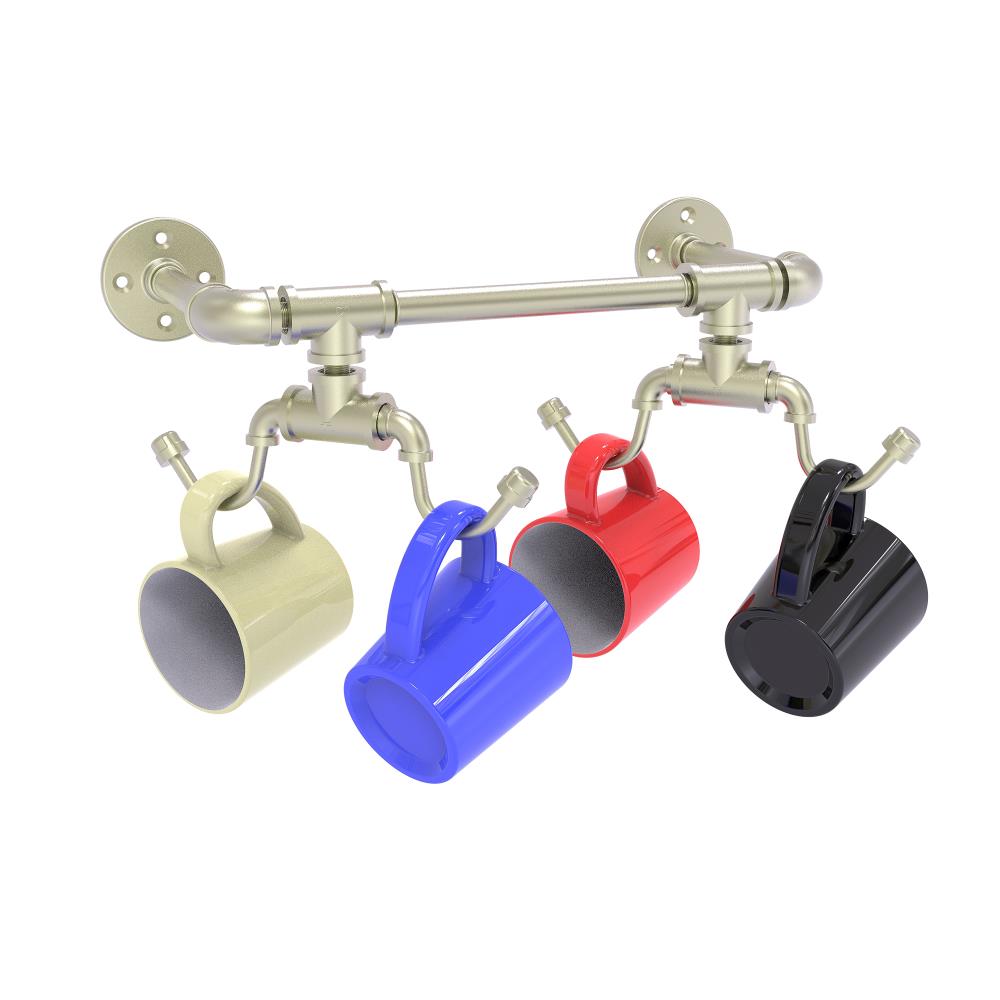 Allied Brass P-85-MGW-4-SN Pipeline Collection Wall Mounted 4 Coffee Mug Rack In Satin Nickel