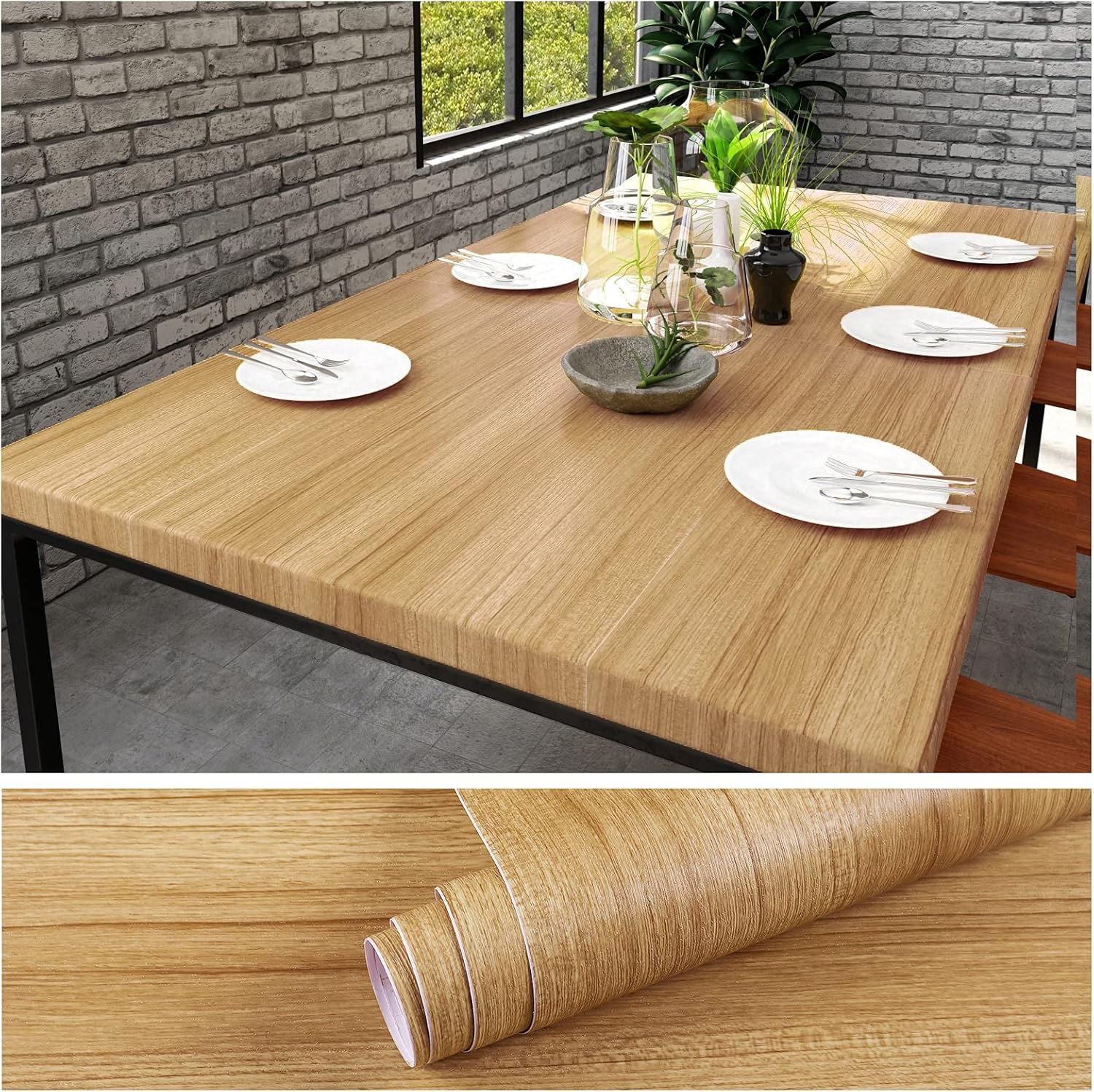 Luupatchy - 15.7x118 Inch Natural Brown Wood Grain Peel and Stick Contact Paper Waterproof Vinyl ...