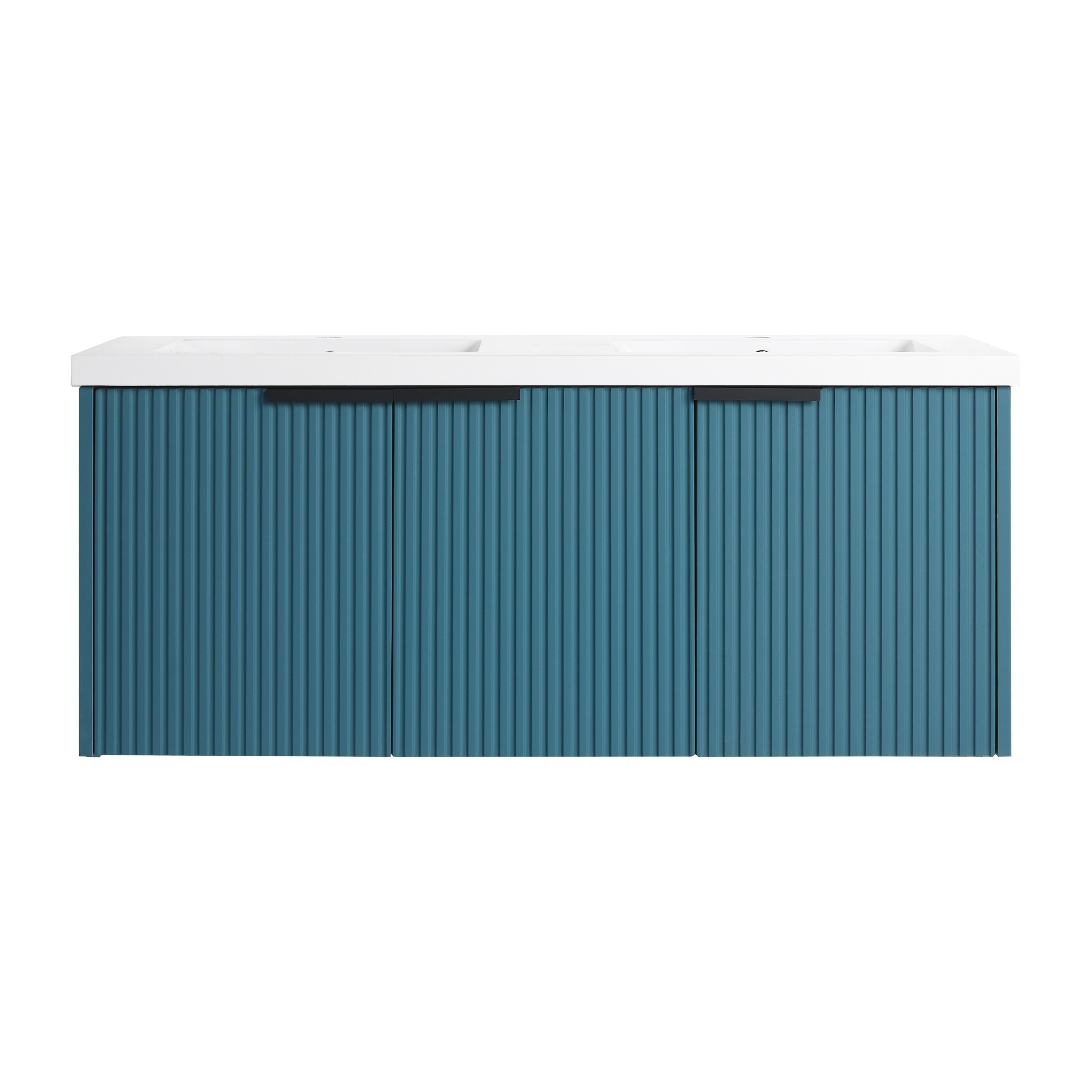 LIVACA 48 inch Lake Blue Plywood Wall Mounted Bathroom Vanity with Resin Double Sink and 3 Soft Close Doors