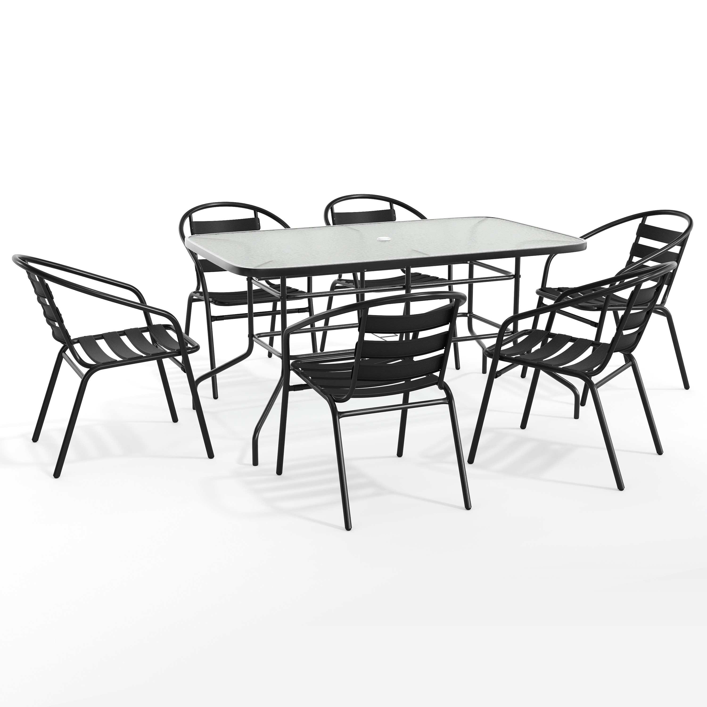 Emma + Oliver - 7 Piece Patio Table and Chairs Set with 31.5-in x55-in Rectangular Metal Table wi...