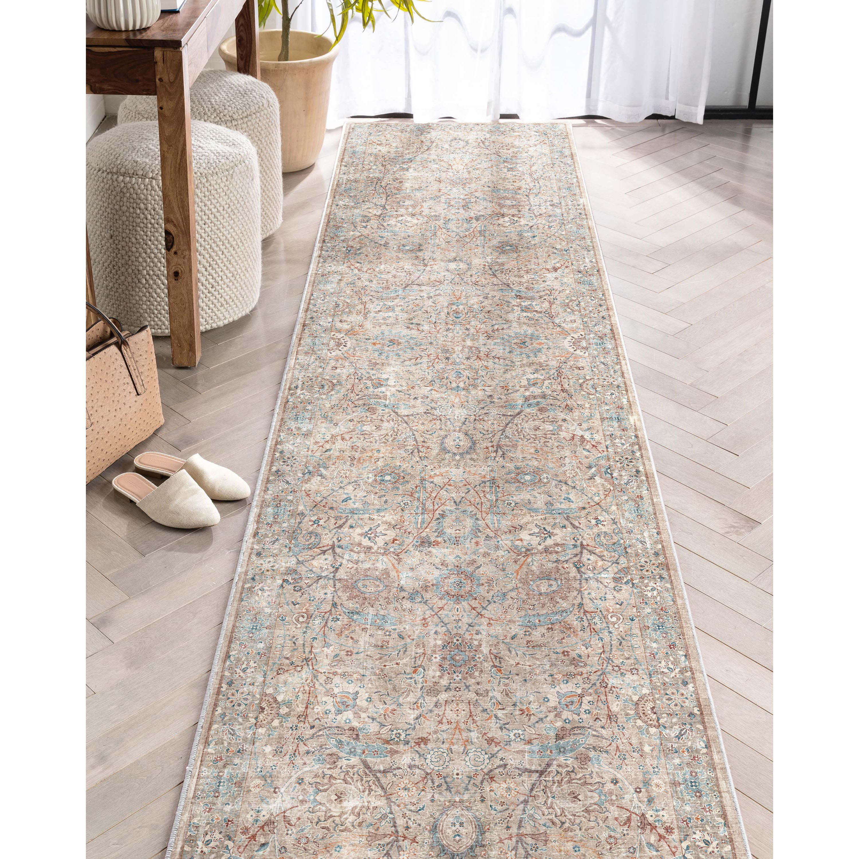 Well Woven W-AS-03B-2L 2 x 9 (ft) Flatweave Polyester Ivory Rectangular Indoor Medallion Vintage Runner rug