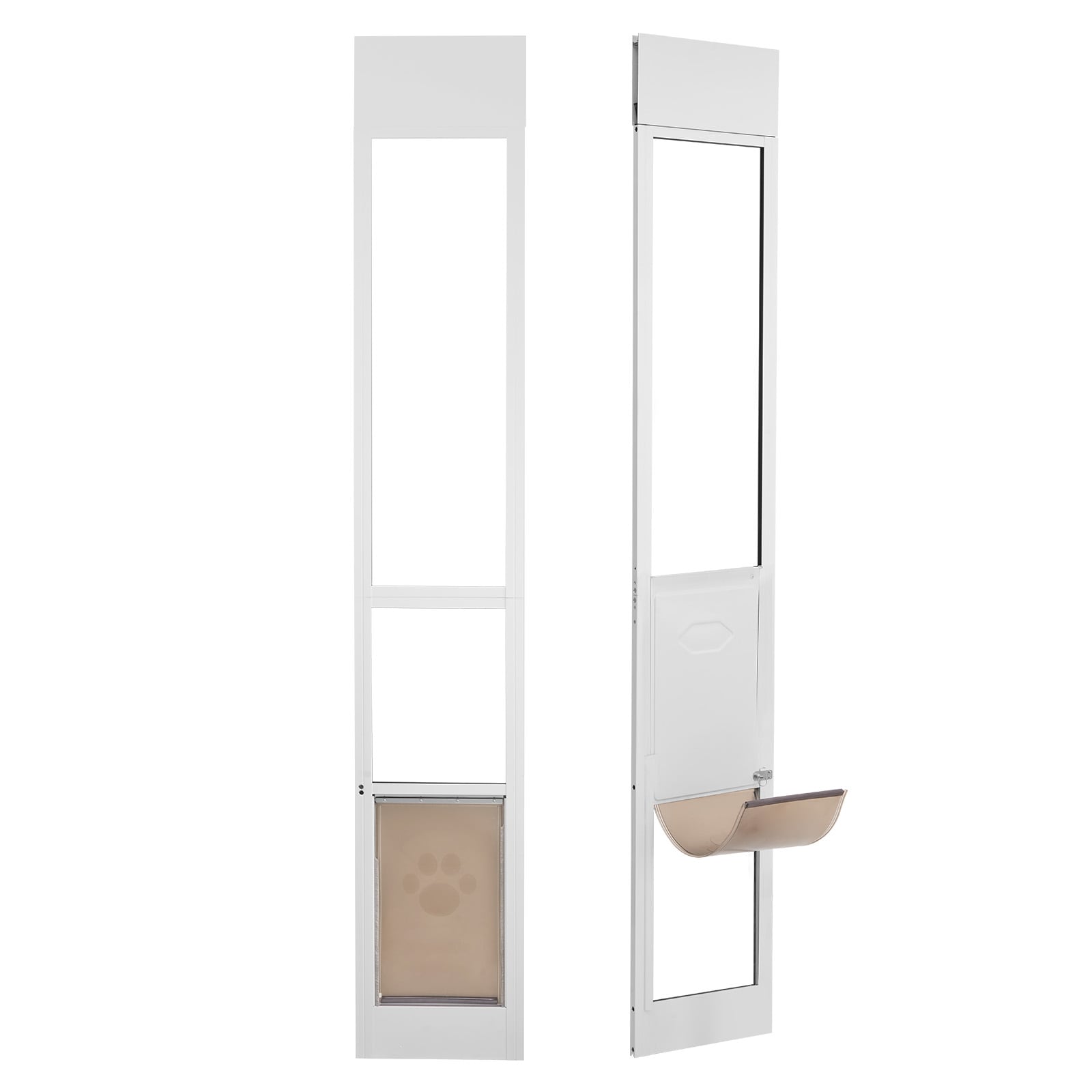 VEVOR SCHDMGMLXCKJ06356V0 Dog Door for Sliding Glass Door 75 7/8-IN-80 11/16-IN Adjustable Height Doggy Door for Sliding Doors Aluminum Frame Tempered Glass Pet Door with Hinge Structure Flap and Lock for Medium-Sized Dogs