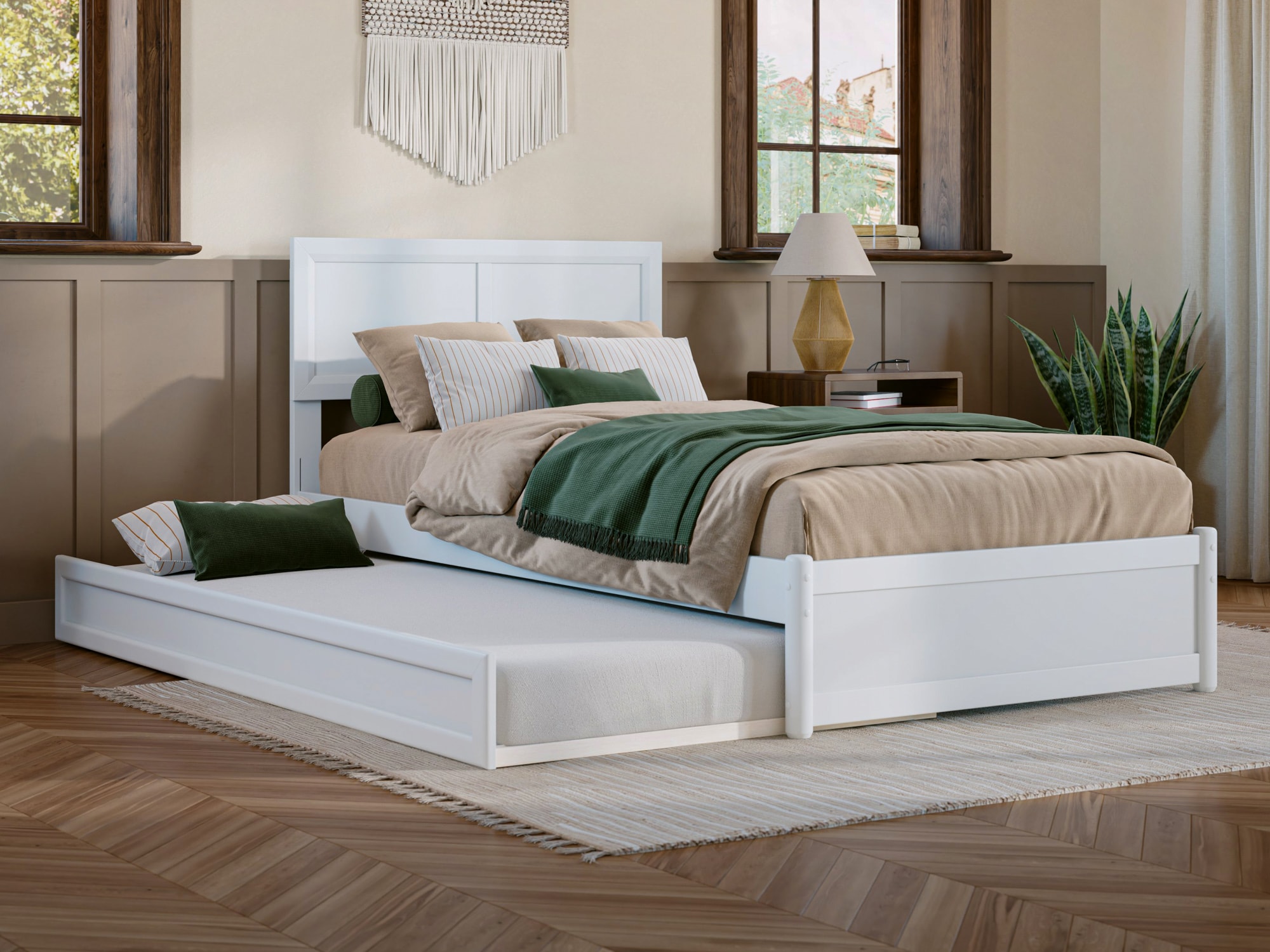 AFI AR8487212 Lylah White Twin extra long Wood Trundle Bed