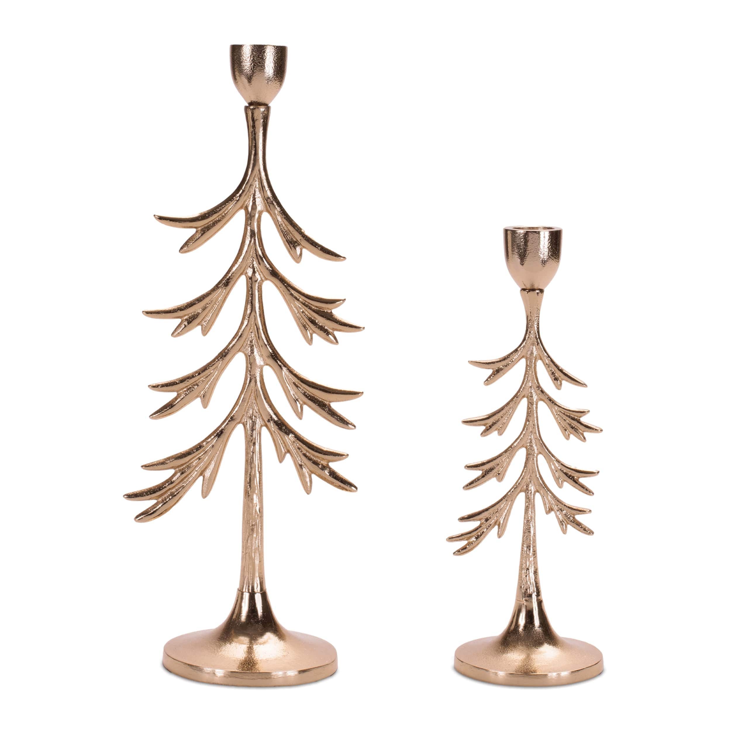 Melrose International Metal Pine Tree Taper Candle Holder (Set of 2)