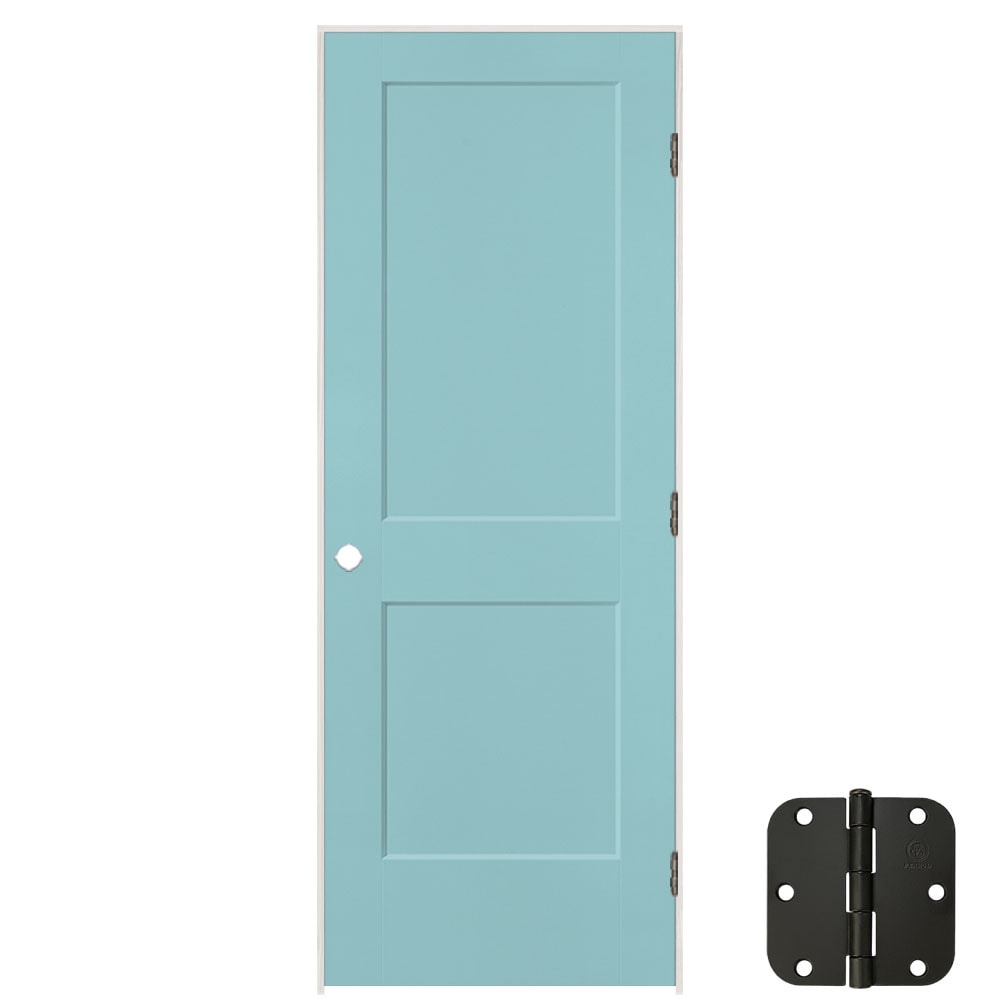 Masonite 32-in x 80-in Sea Mist Solid Core 2-panel Square Left Hand Smooth Prefinished Molded Composite Flat Jamb Single Prehung Interior Door in Blue -  896000