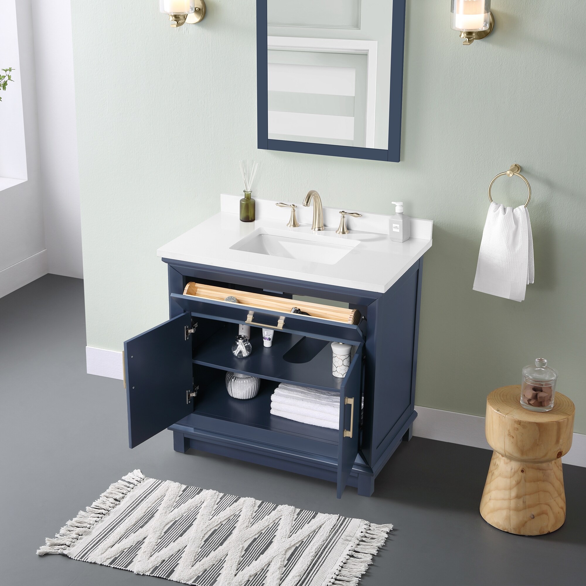 OVE Decors Churchill 36-in Midnight Blue Undermount Single Sink ...