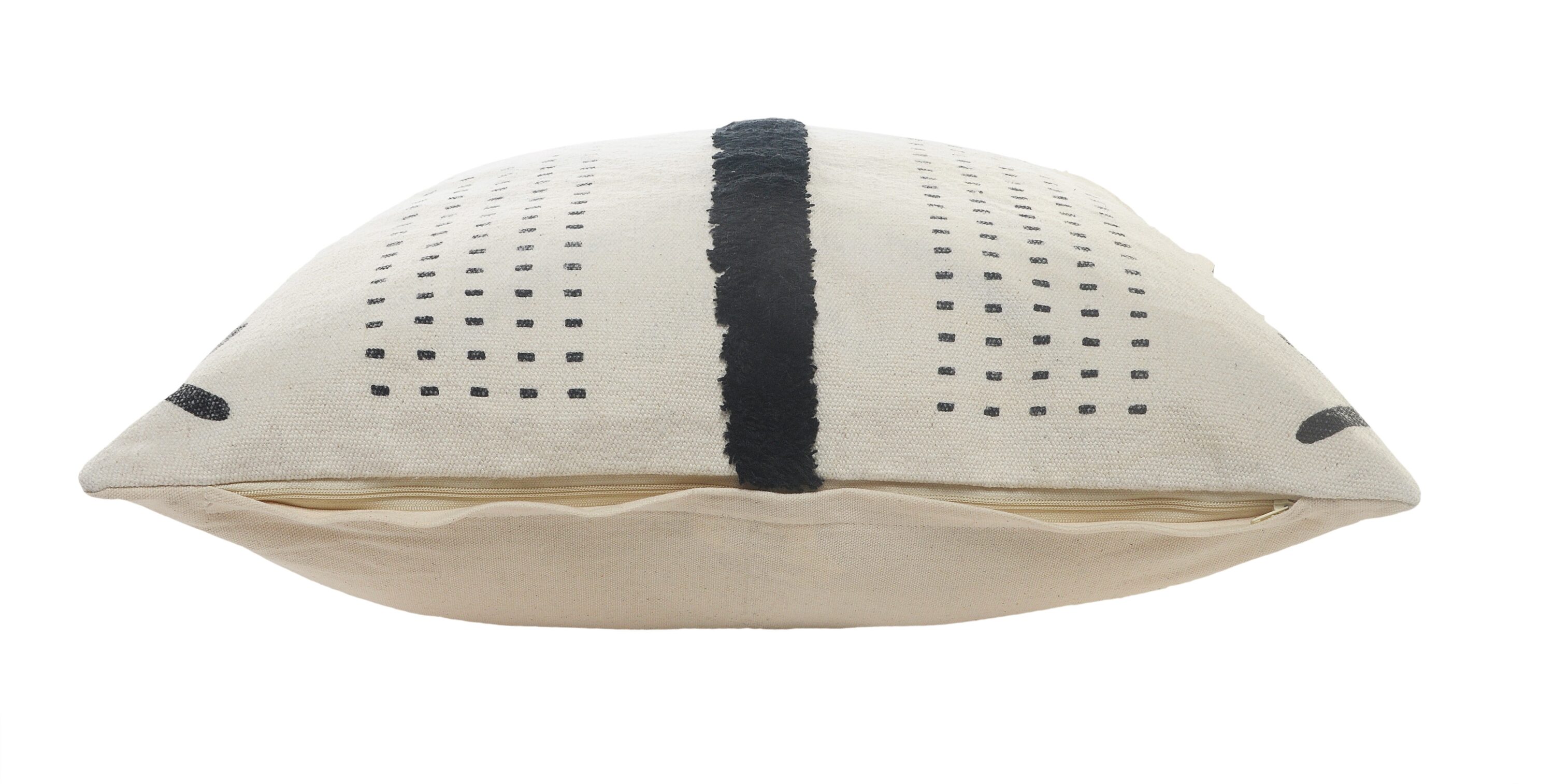 20" Black and Cream Cotton Tufted Throw Pillow