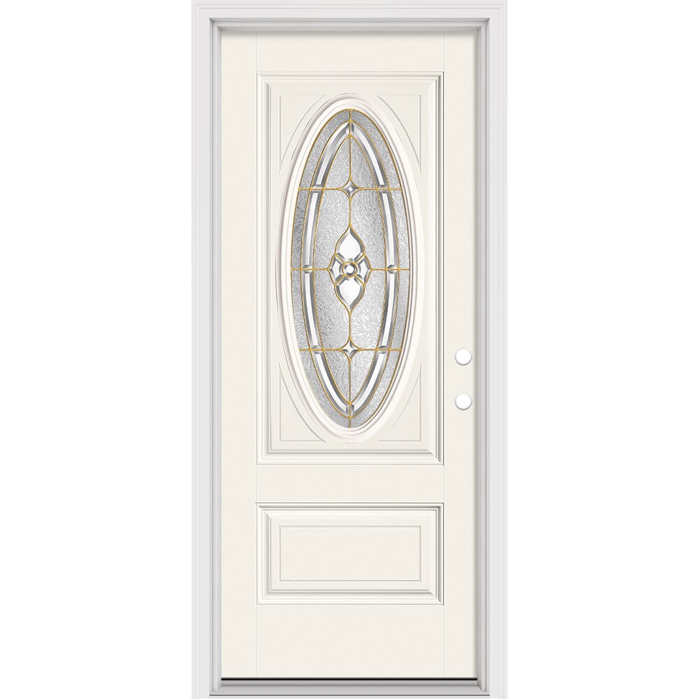 Masonite Georgian 32-in x 80-in x 4-9/16-in Fiberglass Left-Hand Inswing Arctic White Painted Prehung Slab Front Door with Brickmould Solid Core -  632022