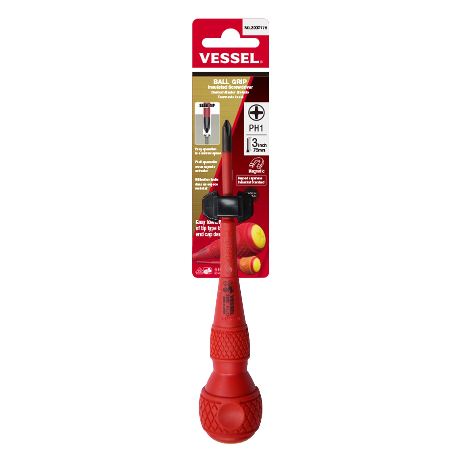 VESSEL 200P175 #1 3-in Magnetic Phillips Screwdriver