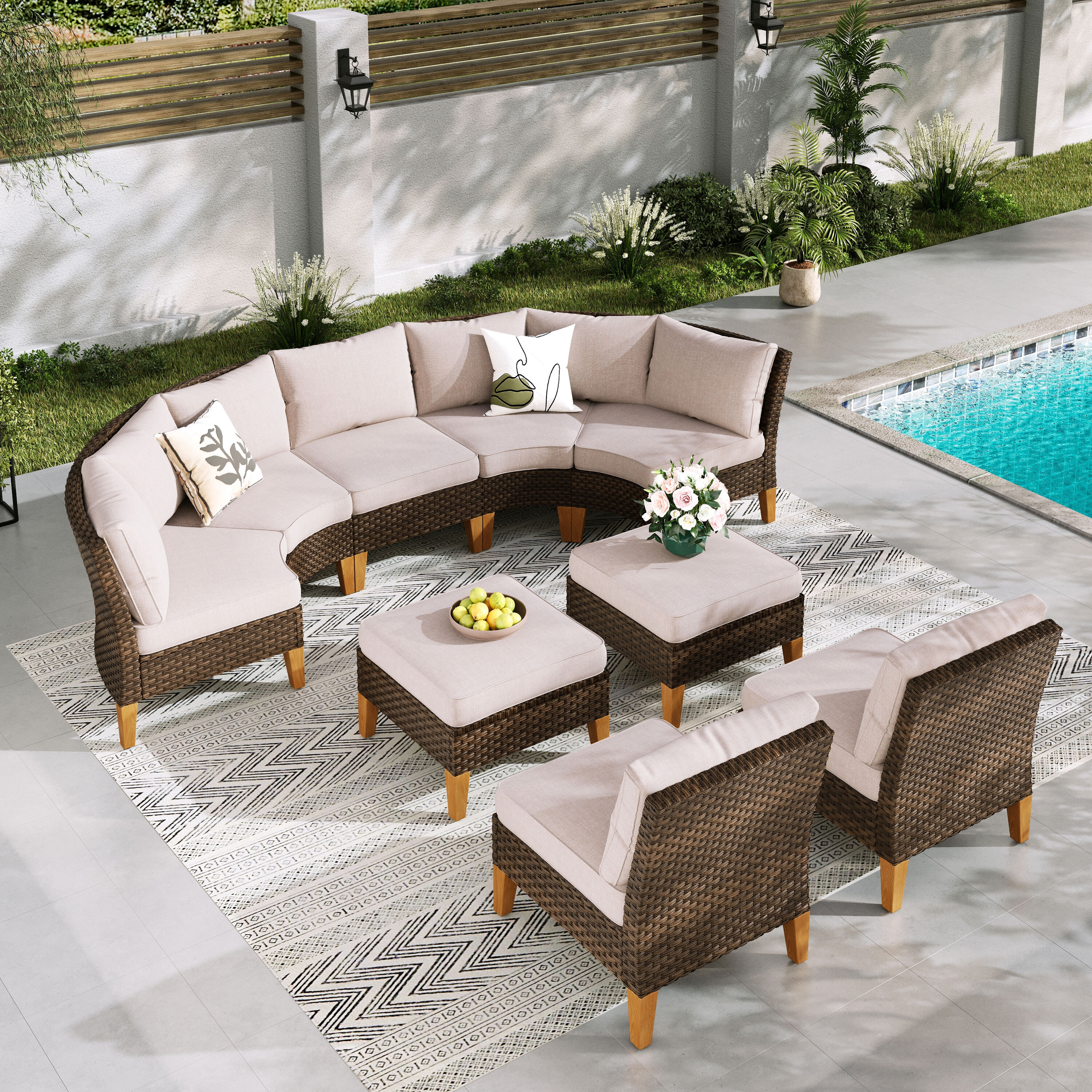 Sunshine Valley CR006-14-9 7 -Piece Wicker 2 Patio Sofa Conversation Set with Tan CUSHION PRO Cushions