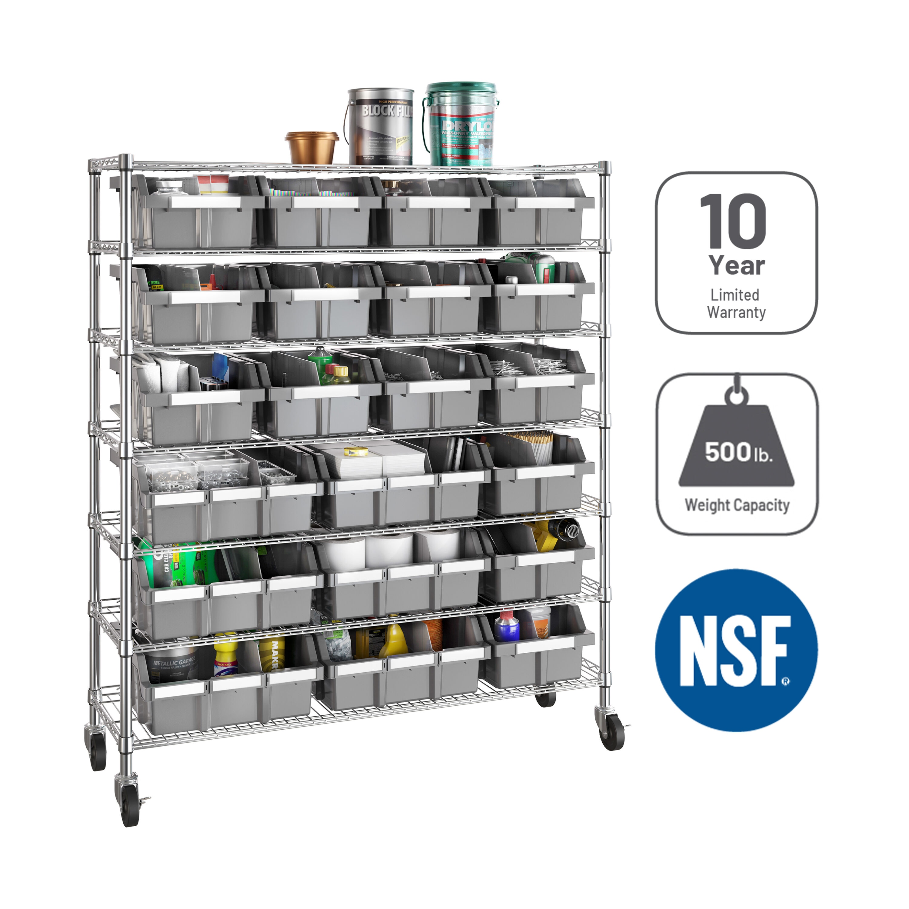 Seville Classics WEB678 Steel Heavy Duty 7 -Tier Storage bin rack ( 48-in W x 14.25-in D x 56-in H ) ( Gray , ( 115-lb lbs. Capacity Per Shelf )