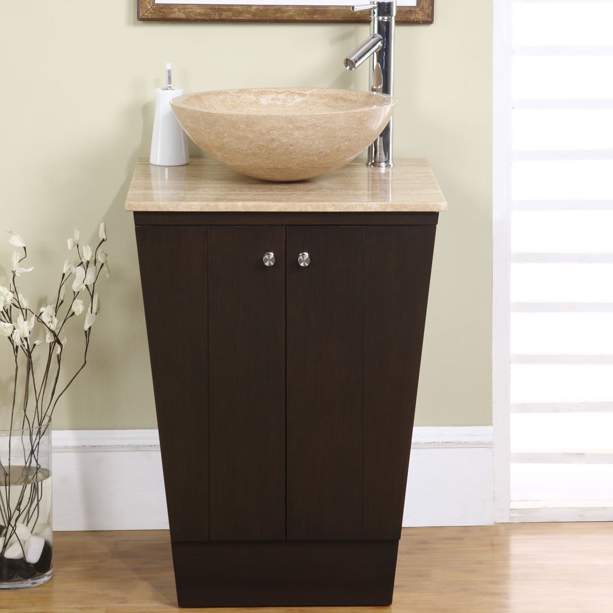 16 Dark Walnut Modern Bathroom Vanity with Faucet, Mirror, Medicine Cabinet  and Linen Side Cabinet Option
