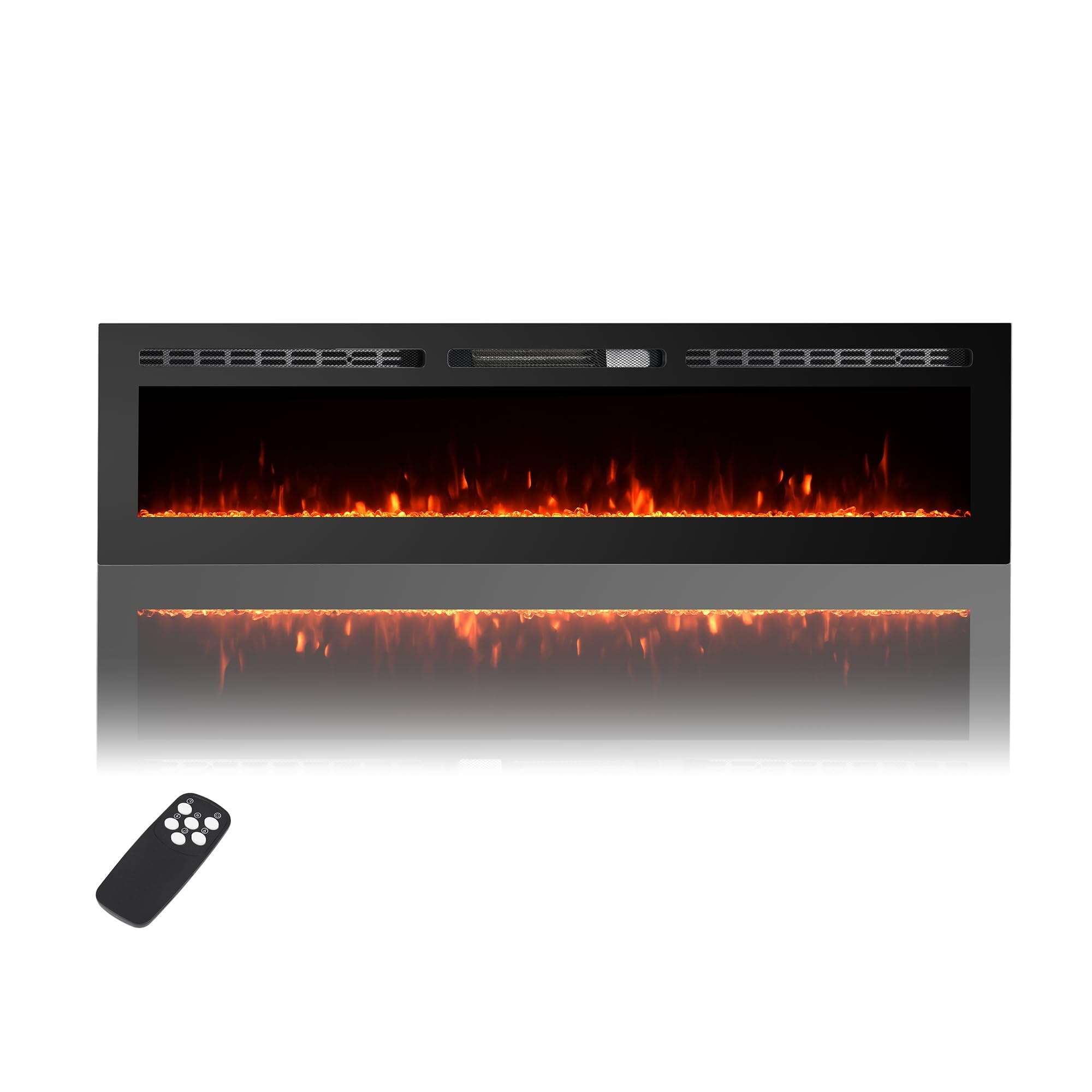 Qeetex PHO-10P29ZAO-KLN 60 Inch Electric Recessed Wall Mounted Fireplace with Remote Control and Low Noise and Tempered Glass- 1500W Wall Fireplace Heater with Timer Touch Screen