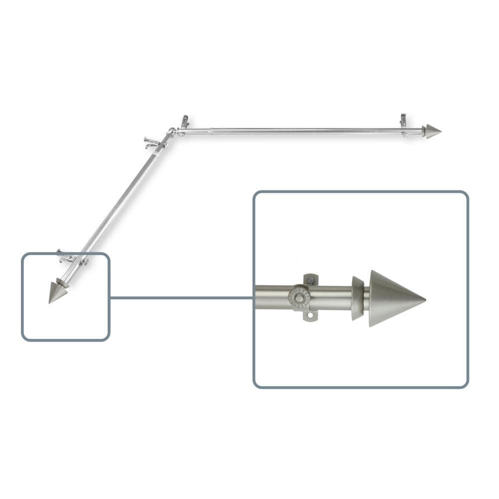 Hart & Harlow L4865-485CR Pyramid 13/16-in#65279 48-in to 84-in Satin nickel Steel Corner curtain rod with Finials