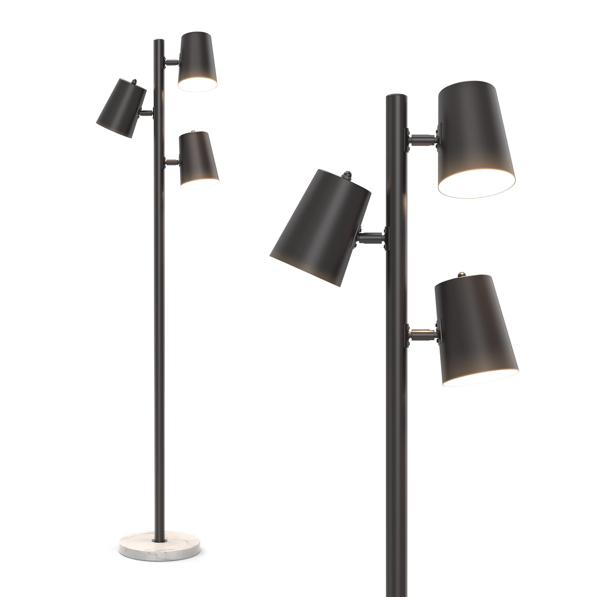Black Metal and Marble Adjustable Multi-head Floor Lamp