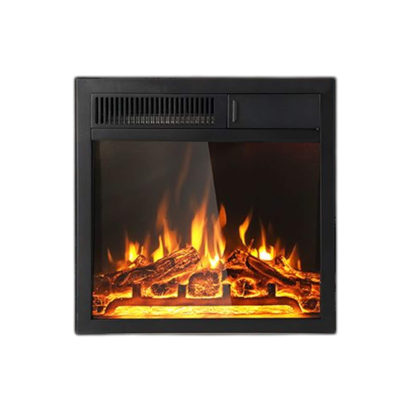 Slickblue Compact Flame Display Heater (19.67 In W) Black Wall Mounted Fan Forced Electric Fireplace with Remote Control Included 7 Flame Brightness Levels for Living Room or Bedroom