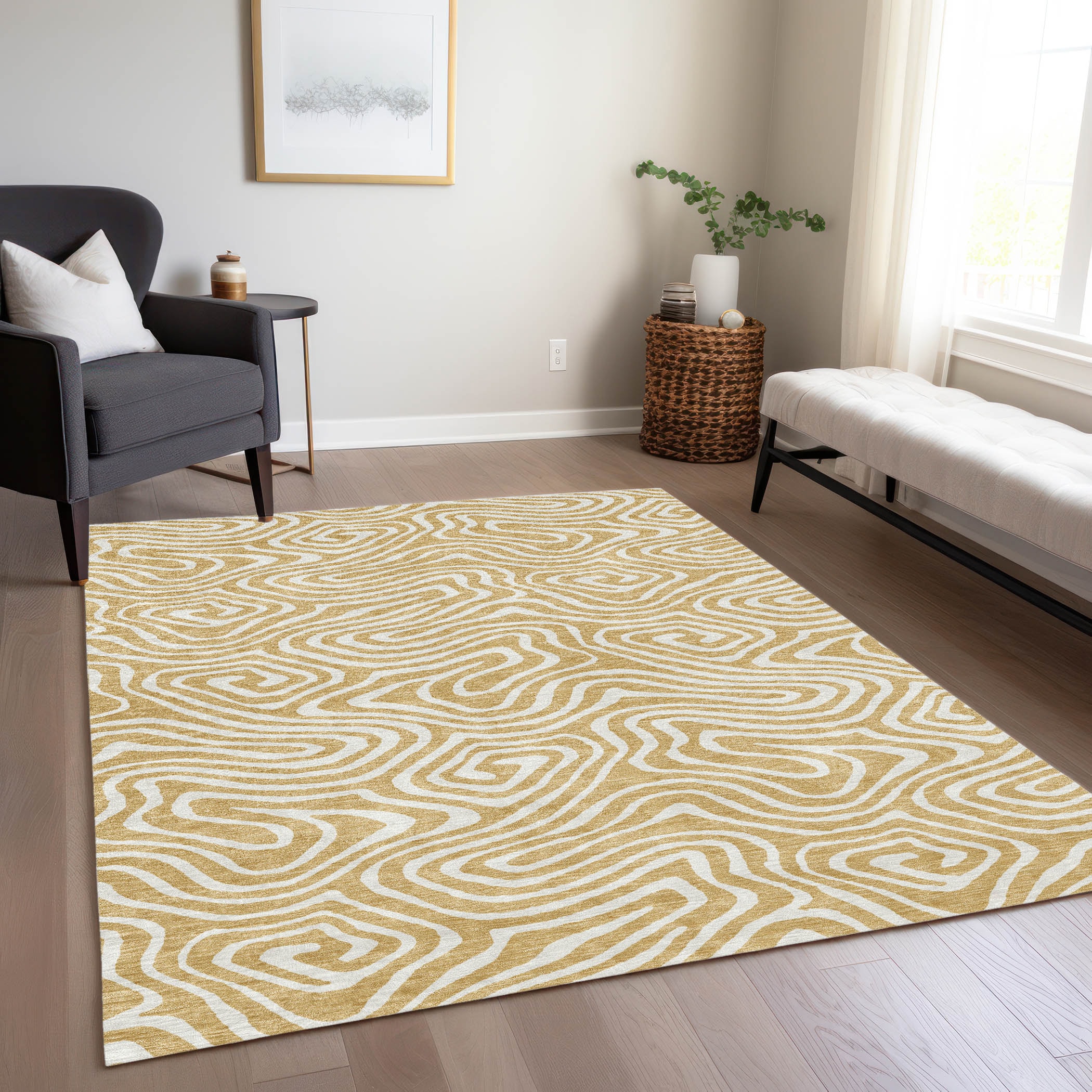 Addison Rugs ACN1020GO30X46 Chantille ACN1020GO 2 x 3 (ft) Polyester Gold Rectangular Indoor/Outdoor Geometric Machine washable Area rug