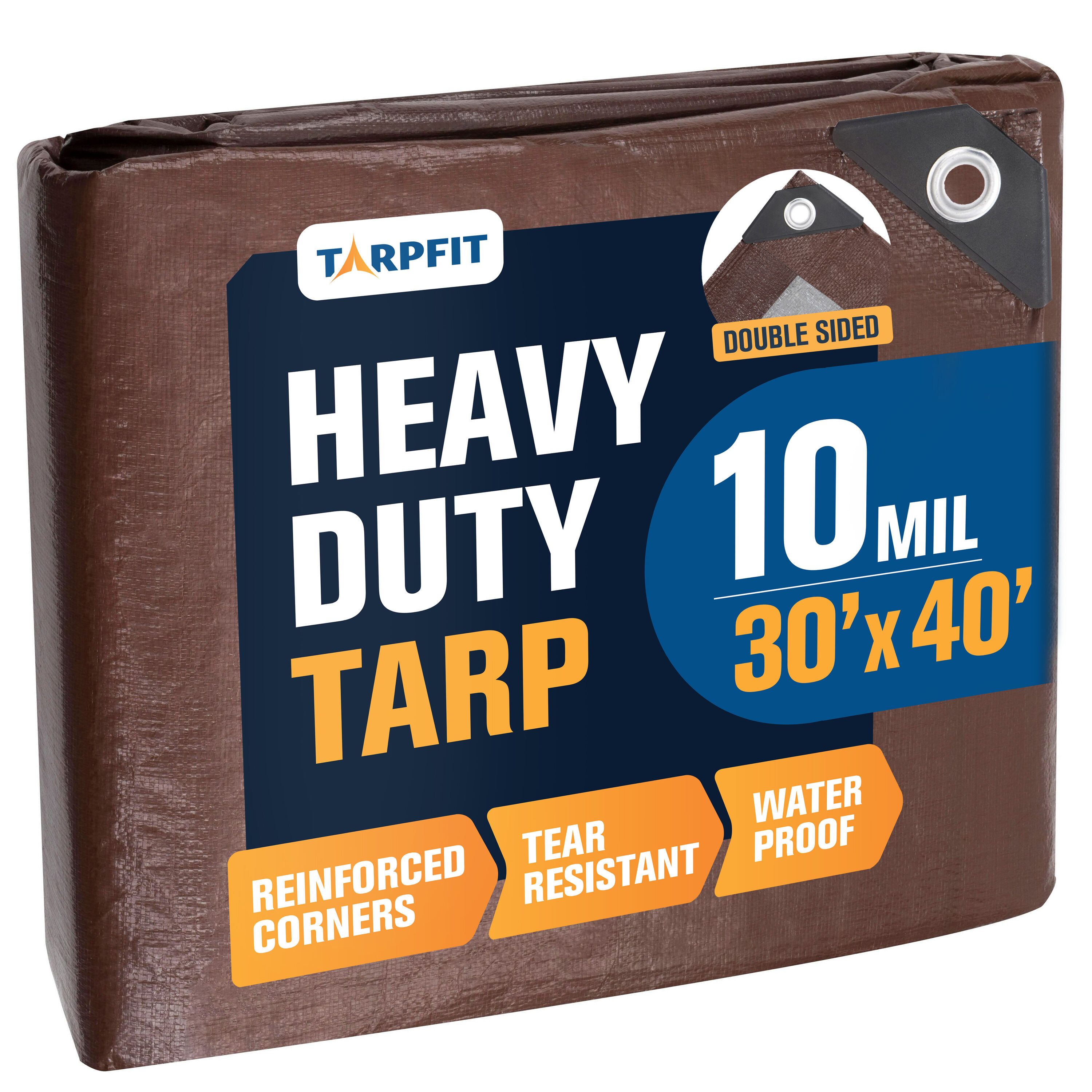 TARPFIT T10F-BS3040 30-ft x 40-ft Brown Waterproof Commercial Polyethylene 10-mil Tarp