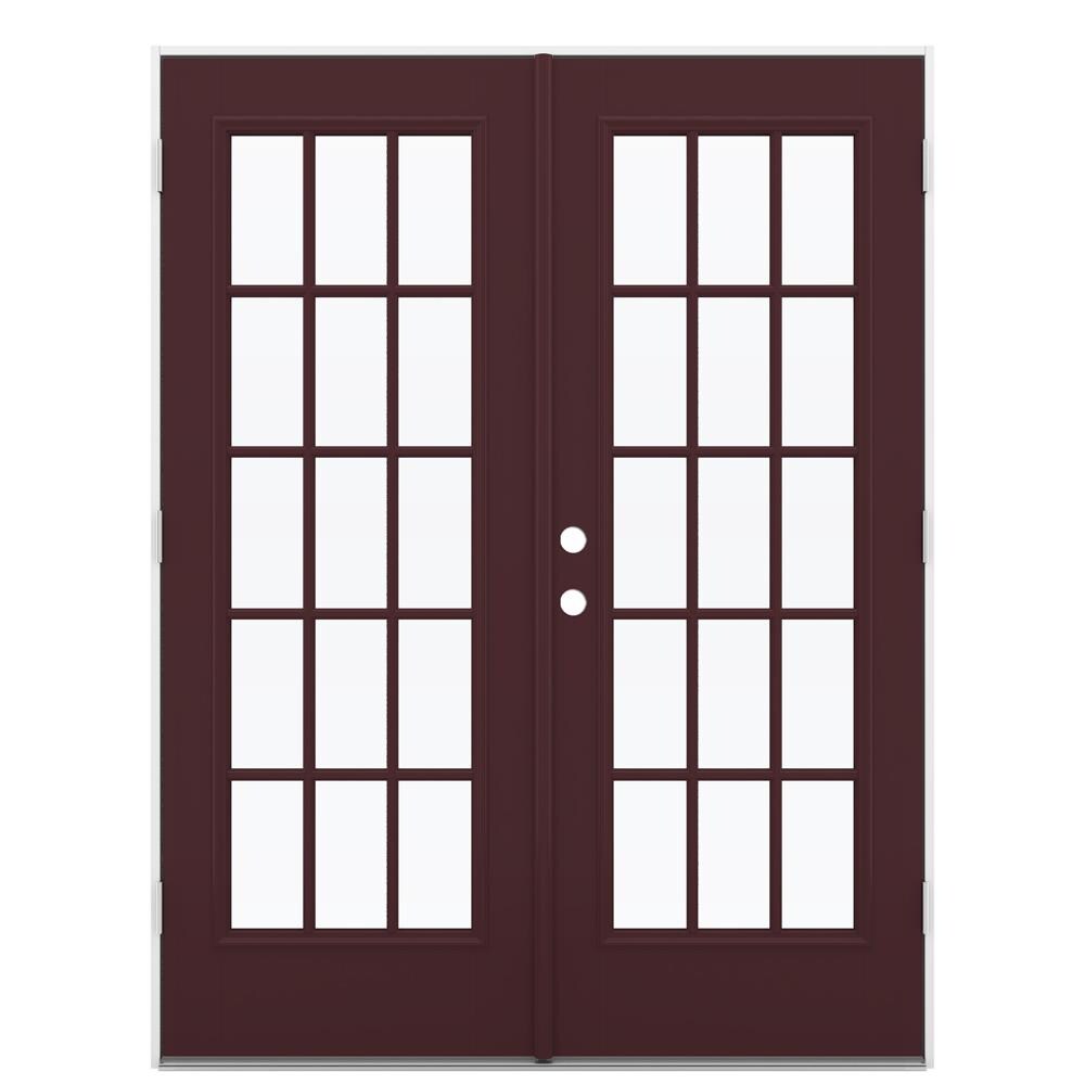 60-in x 80-in Low-e Simulated Divided Light Currant Fiberglass French Left-Hand Outswing Double Patio Door in Red | - JELD-WEN LOWOLJW184100071