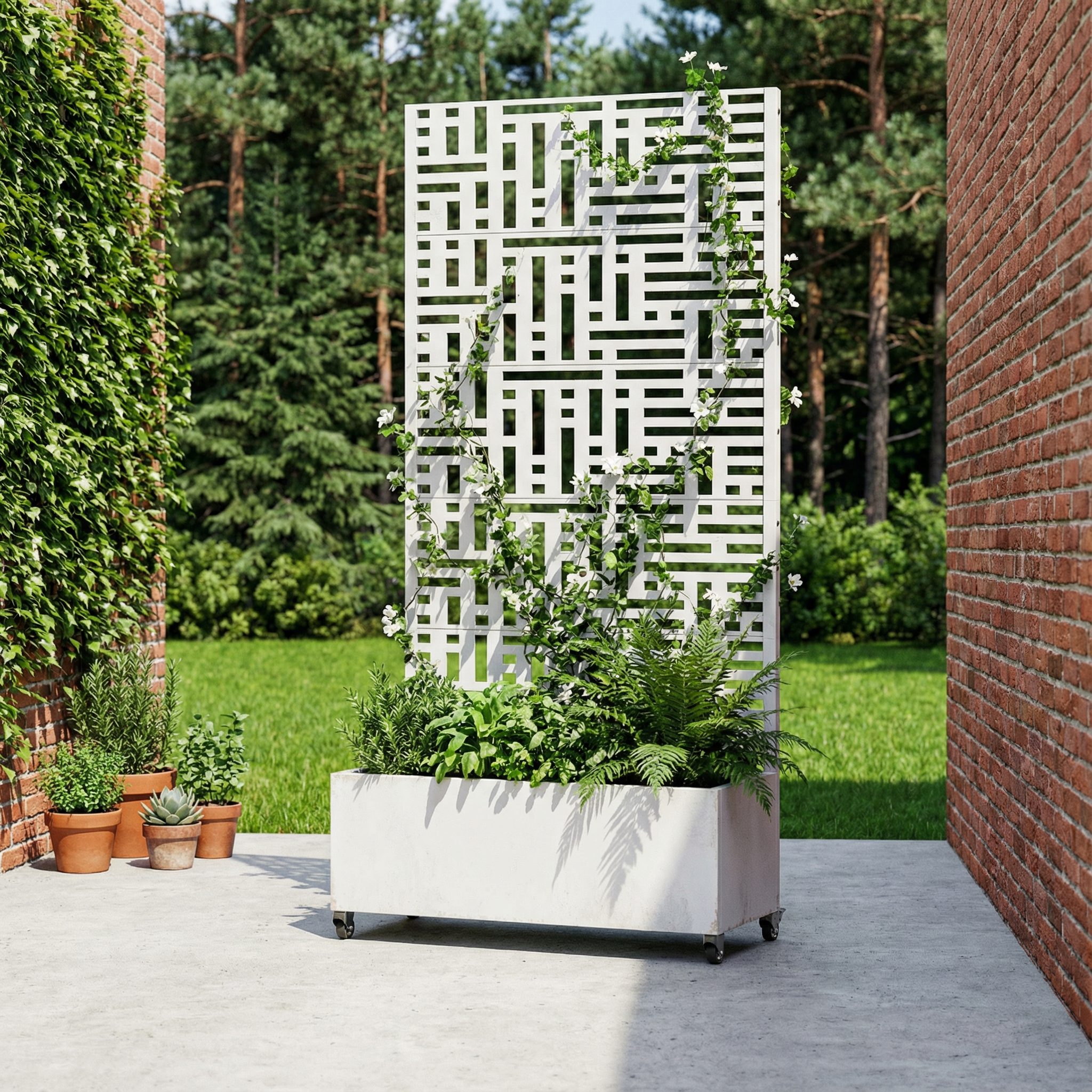 White 72 x 35 inch Rectangular Metal Outdoor Planter Box with Climbing Frame