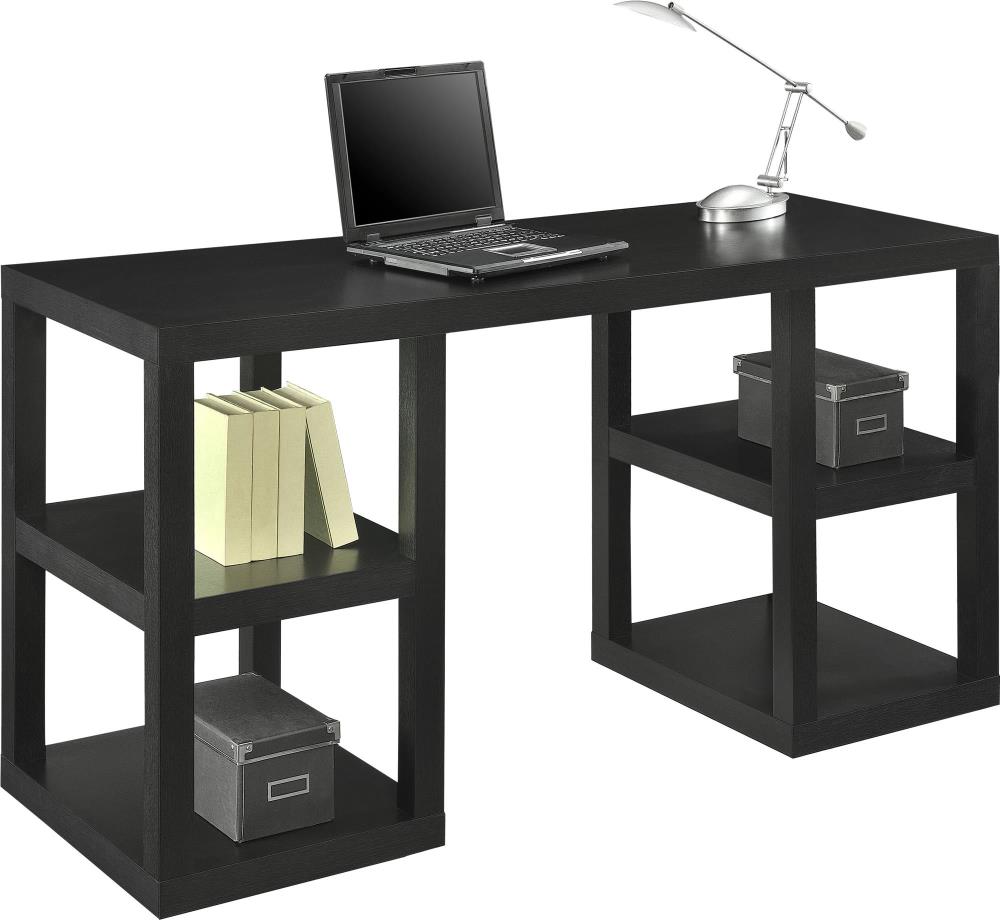 Black Wood Parsons Desk with Side Shelves