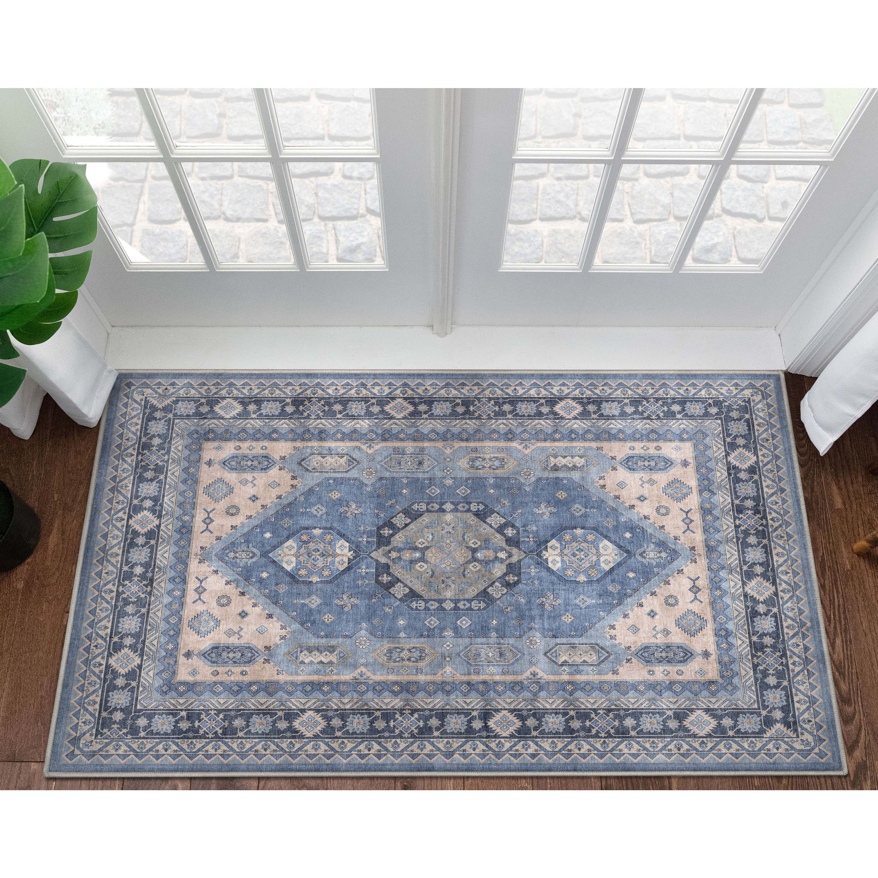 Well Woven W-AP-26B-4 Apollo 3 x 5 (ft) Flatweave Polyester Blue Rectangular Indoor Medallion Persian Area rug