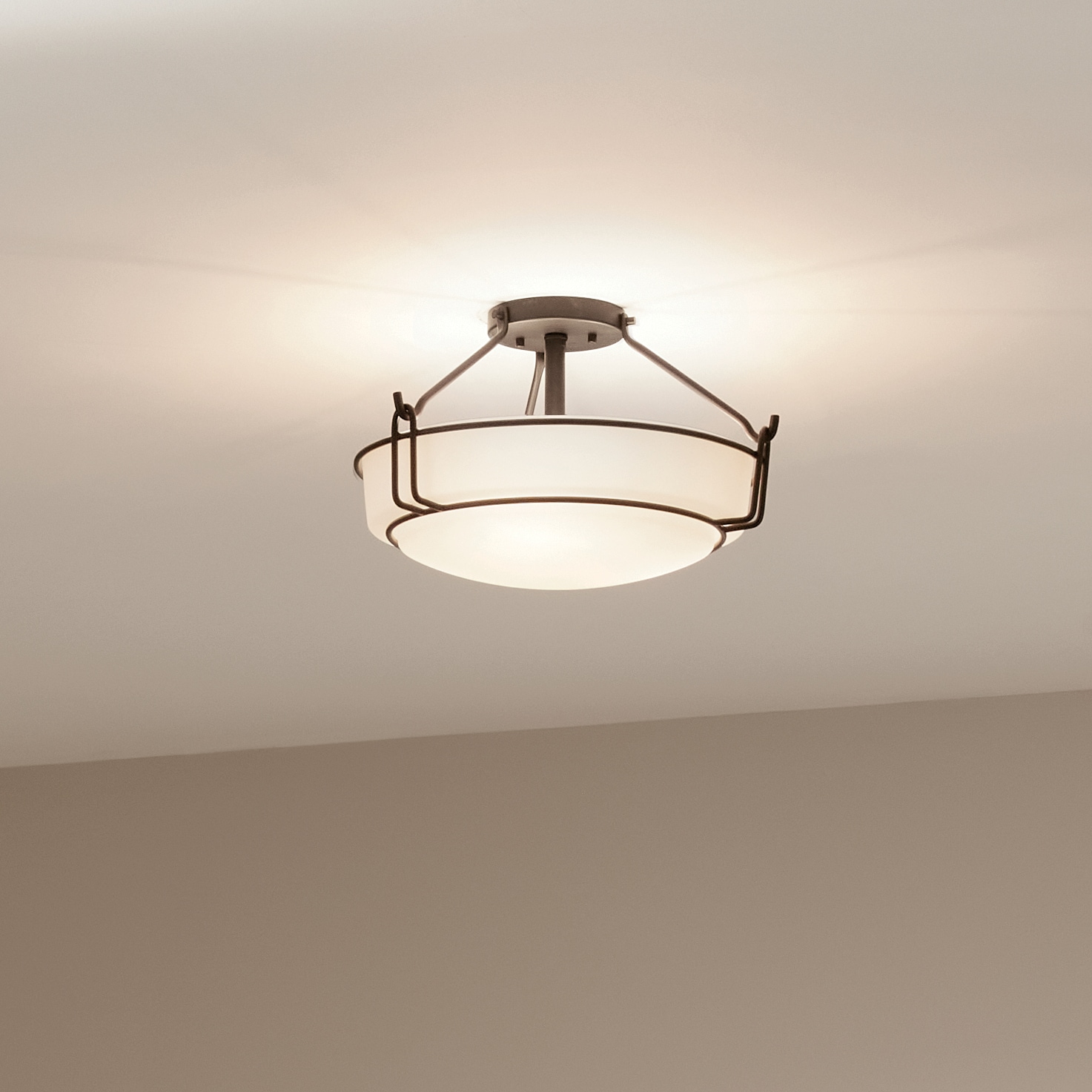 Alkire 16.5" Black Frosted Glass 3-Light Semi Flush Mount