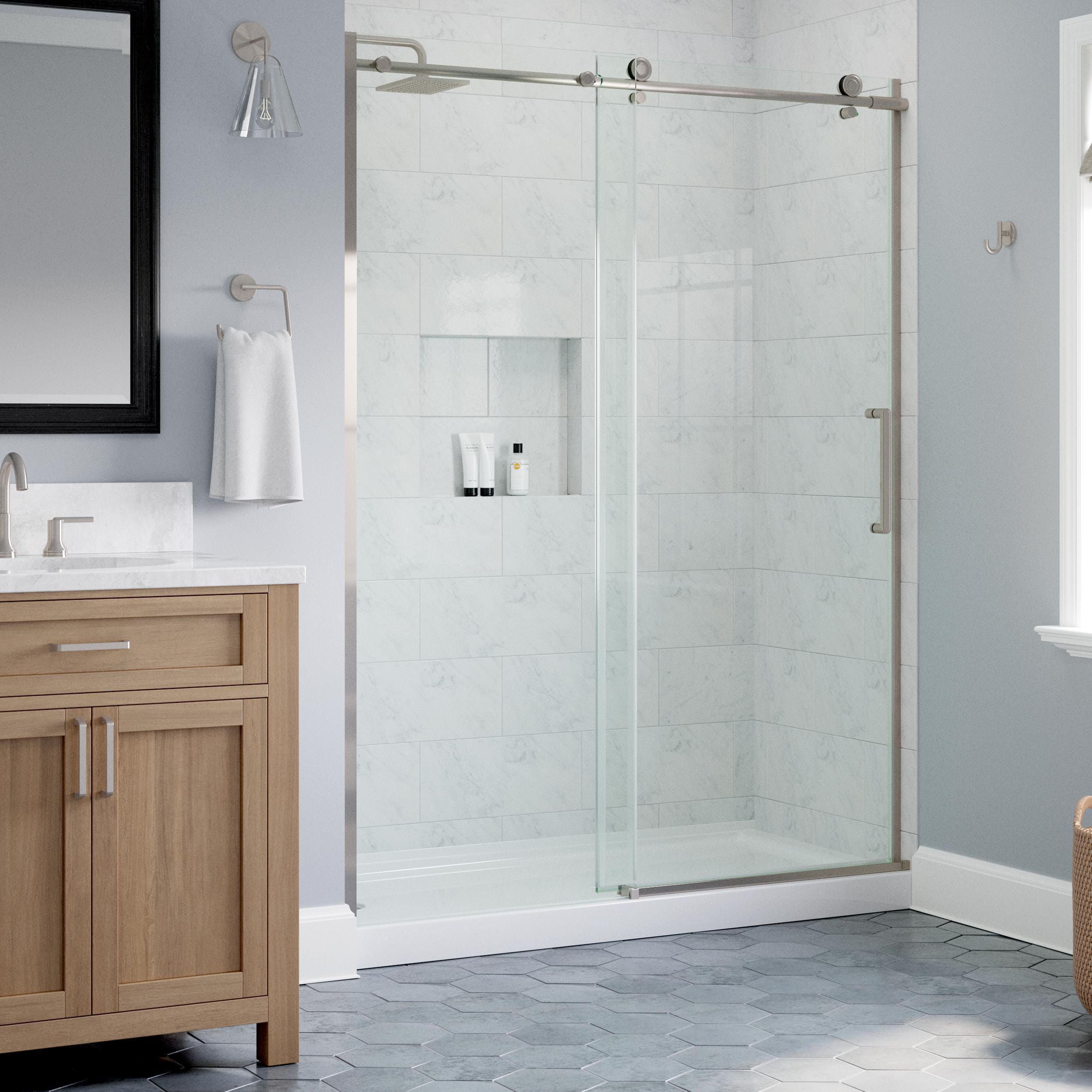 Delta SDCS860-NIK-R Cordero No Cut Top Track Brushed Nickel 56-in to 60-in W x 73.25-in H Frameless Sliding Shower Door 5/16-in Thick Clear Glass