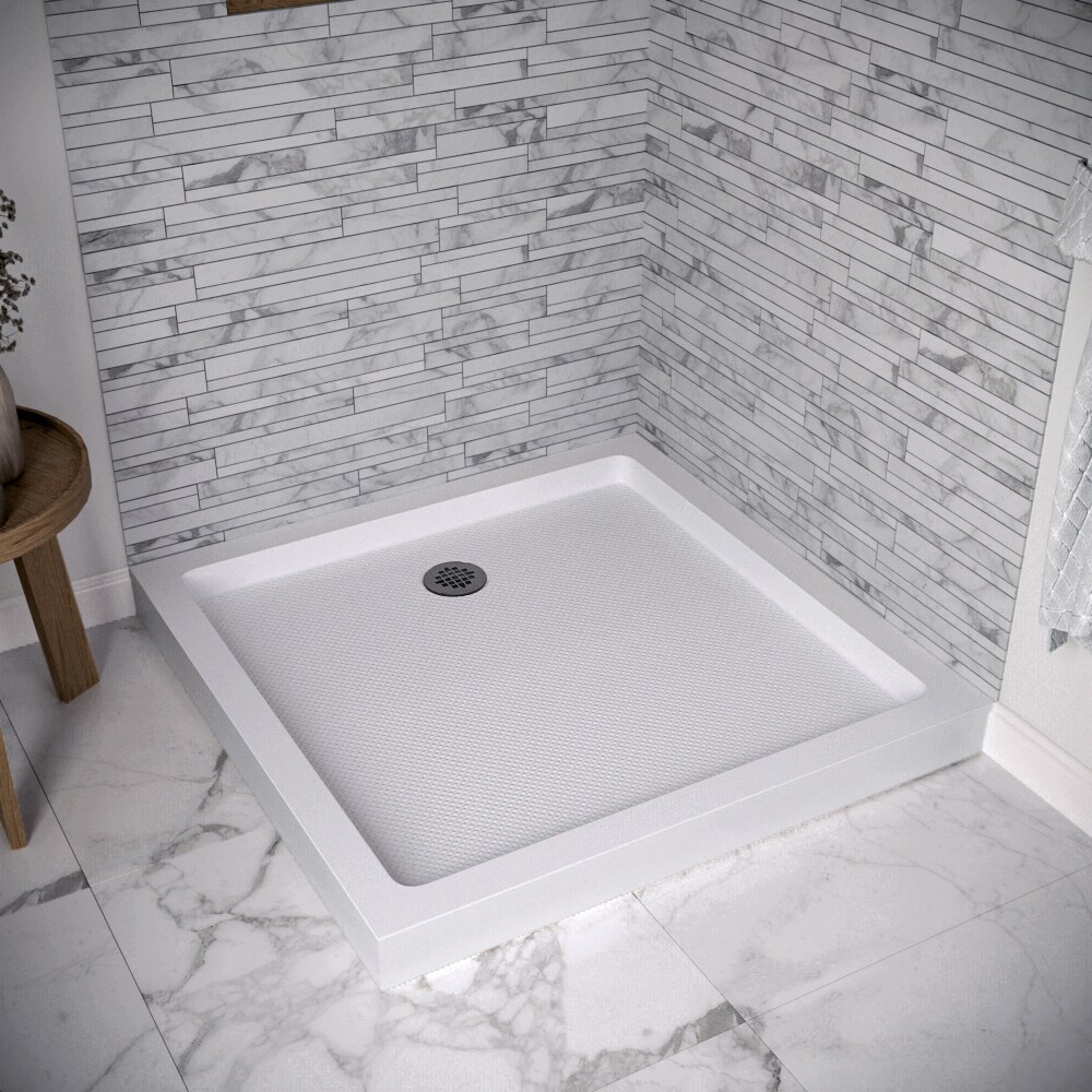 36'' Square Glossy White Acrylic Shower Base with ABS Drain