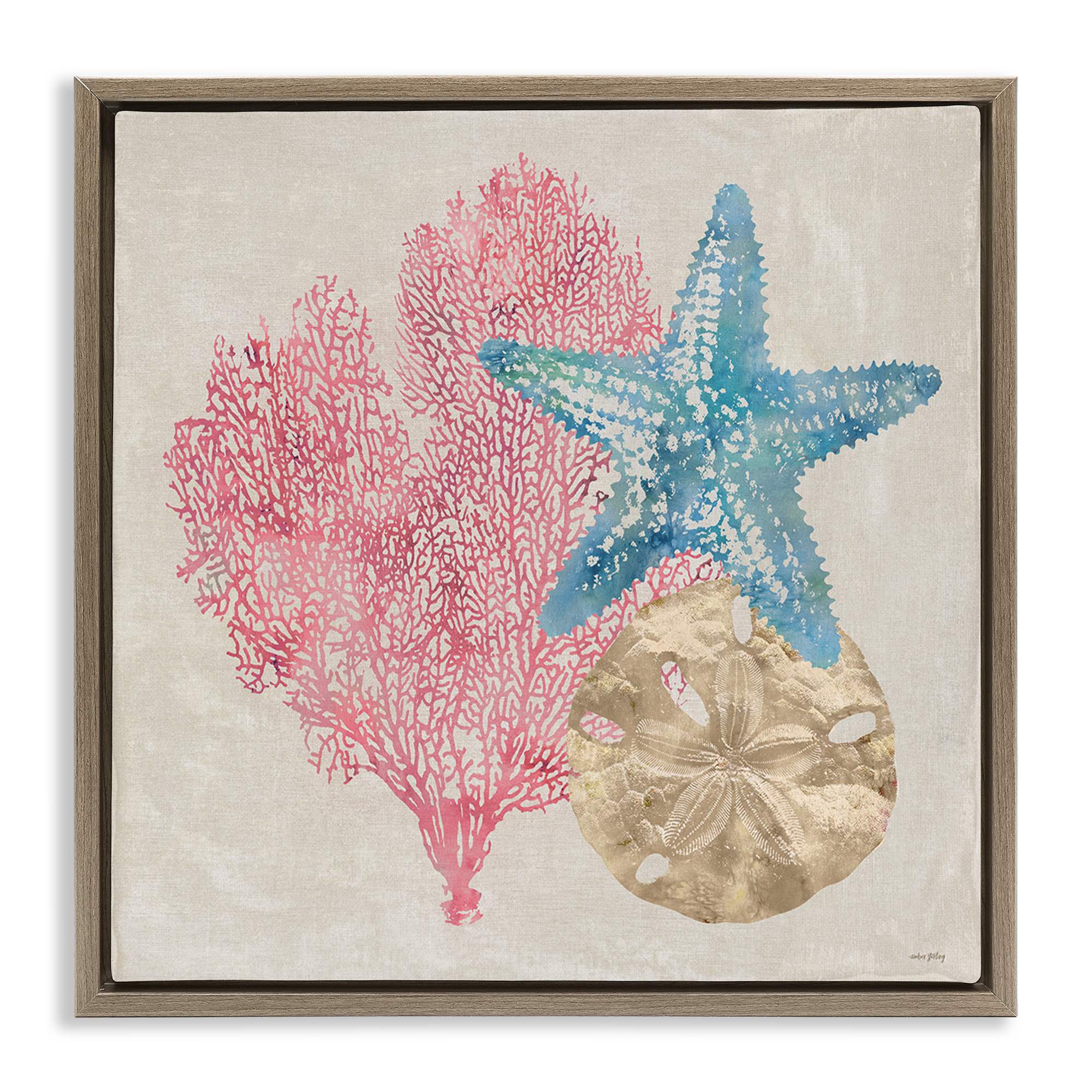 Stupell Industries BS-695-FFE-17X17 Sea Life Trio on Beige Brown Framed Floater Canvas Wall Art By Amber Sterling 18 x 18