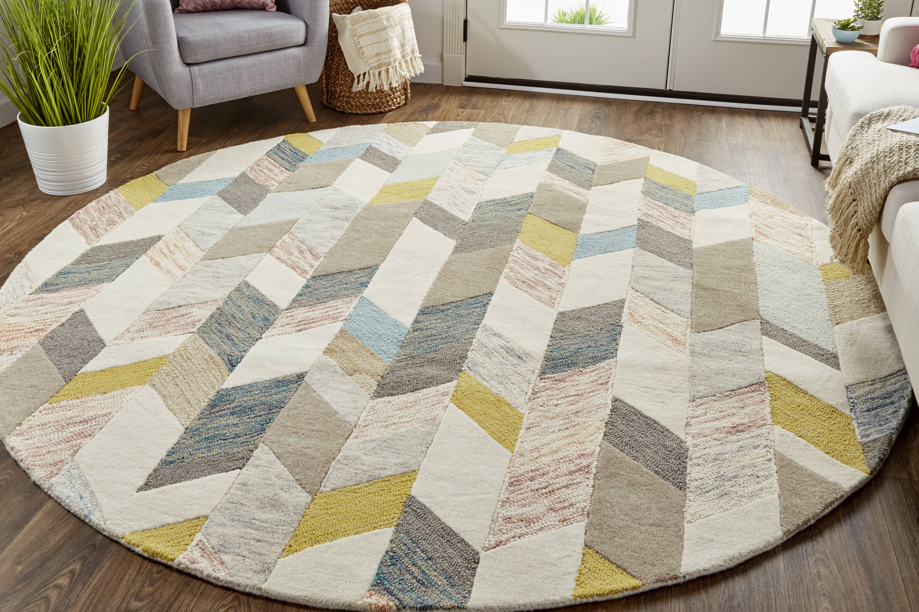 Modern Patchwork Rug in Soft Pastel Colours Short Pile Mat Living Area Carpet 
