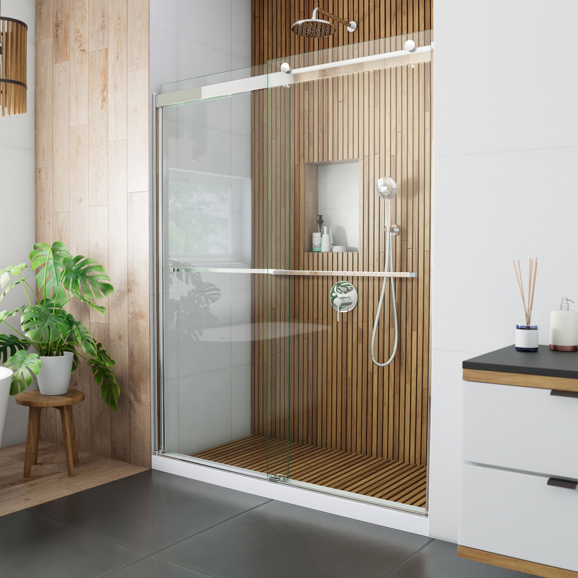 DreamLine SHDR-6360762-01 Sapphire Chrome 56-in to 60-in W x 76-in H Semi-frameless Sliding Shower door 5/16-in Thick Clear Glass