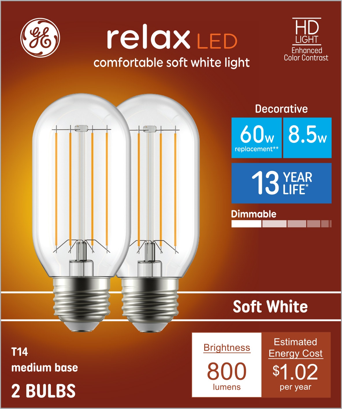 GE 60-Watt EQ T14 Soft White Medium Base (e-26) Dimmable LED Light