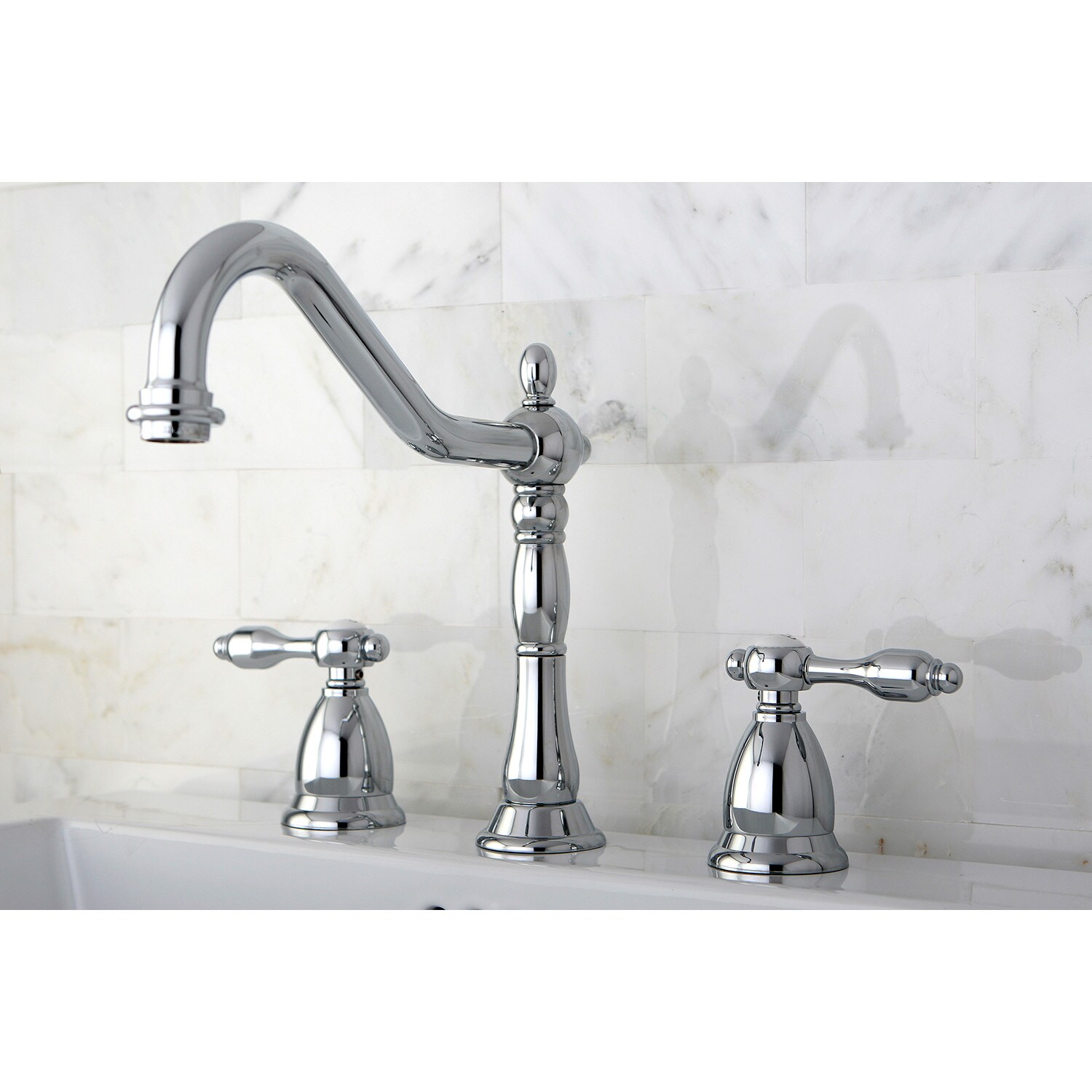 Kingston Brass Tudor Polished Chrome Widespread 2 Handle Bathroom Sink Faucet With Drain In The 8881